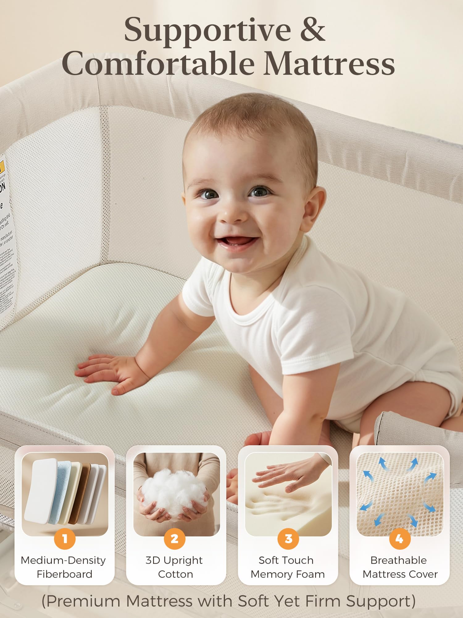 3-in-1 Bedside Bassinet with Adjustable Height