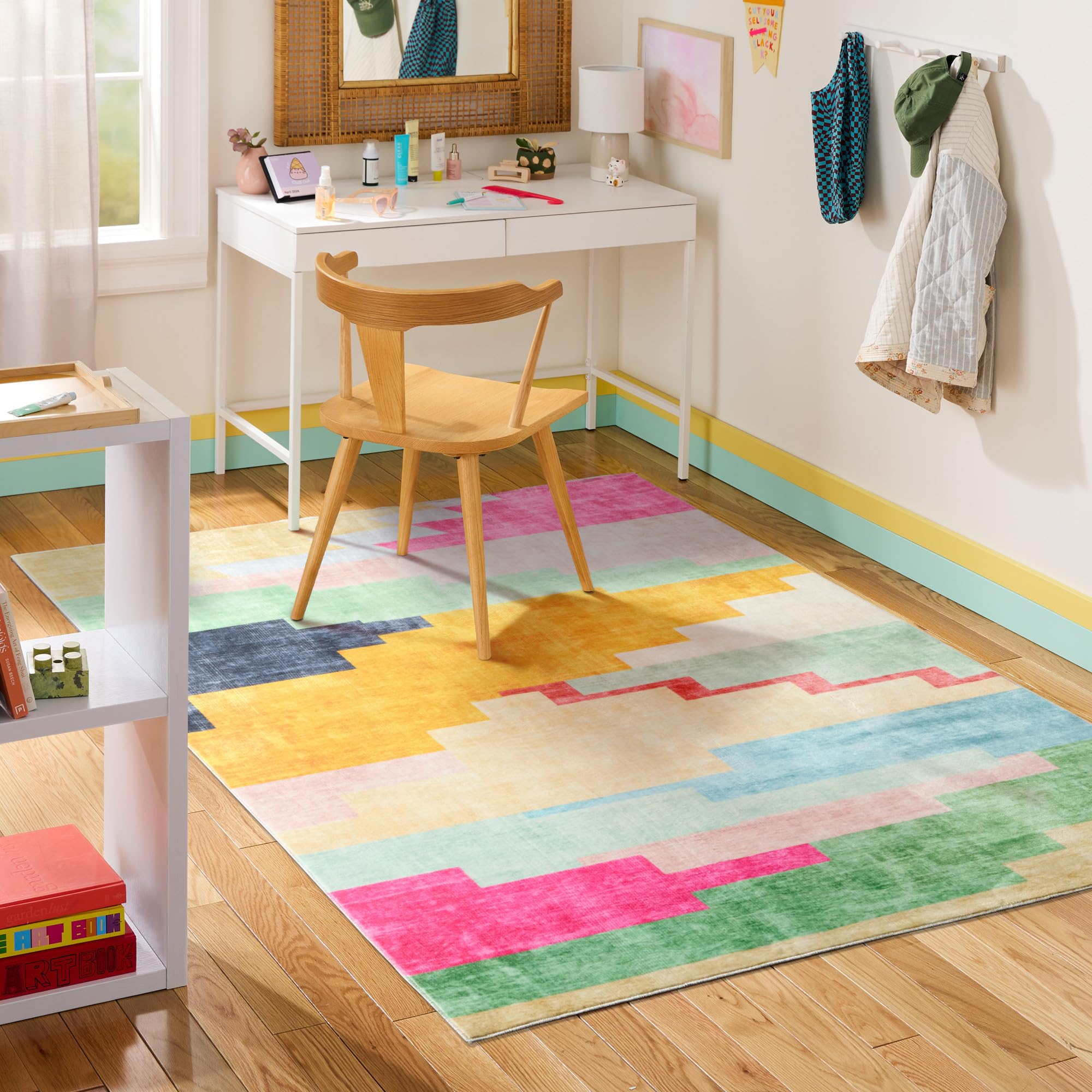 Nara Southwest Pop Kid's Washable Area Rug, Soft & Plush, Safe Non-Slip Backing