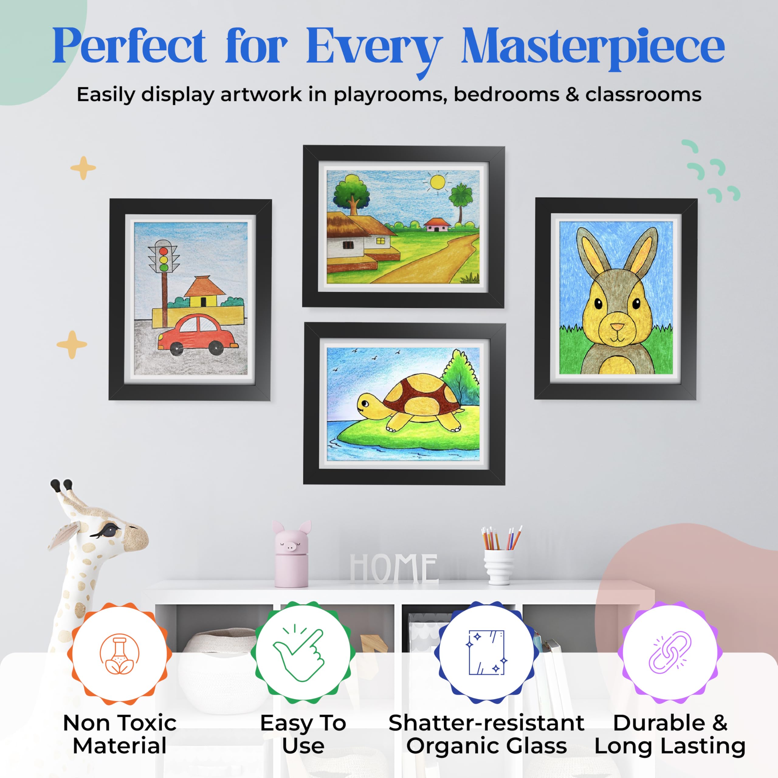 Kids Art Frame Storage Display 8.5x11 Front Opening Wall Mount 2-Pack