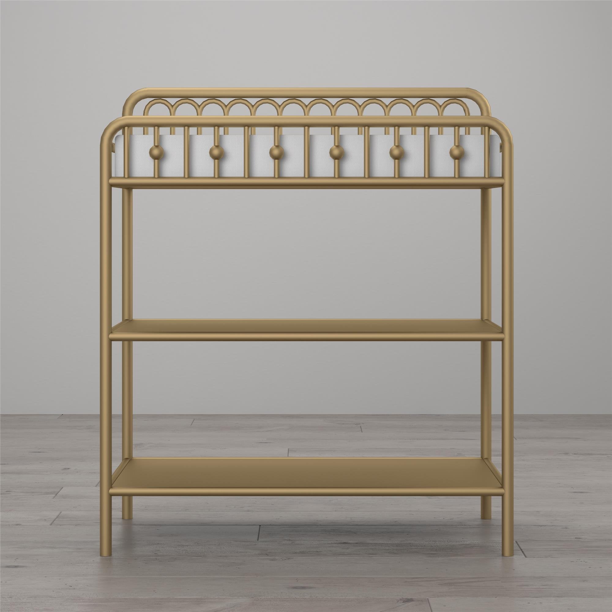 Gold Metal Baby Changing Table with Shelves