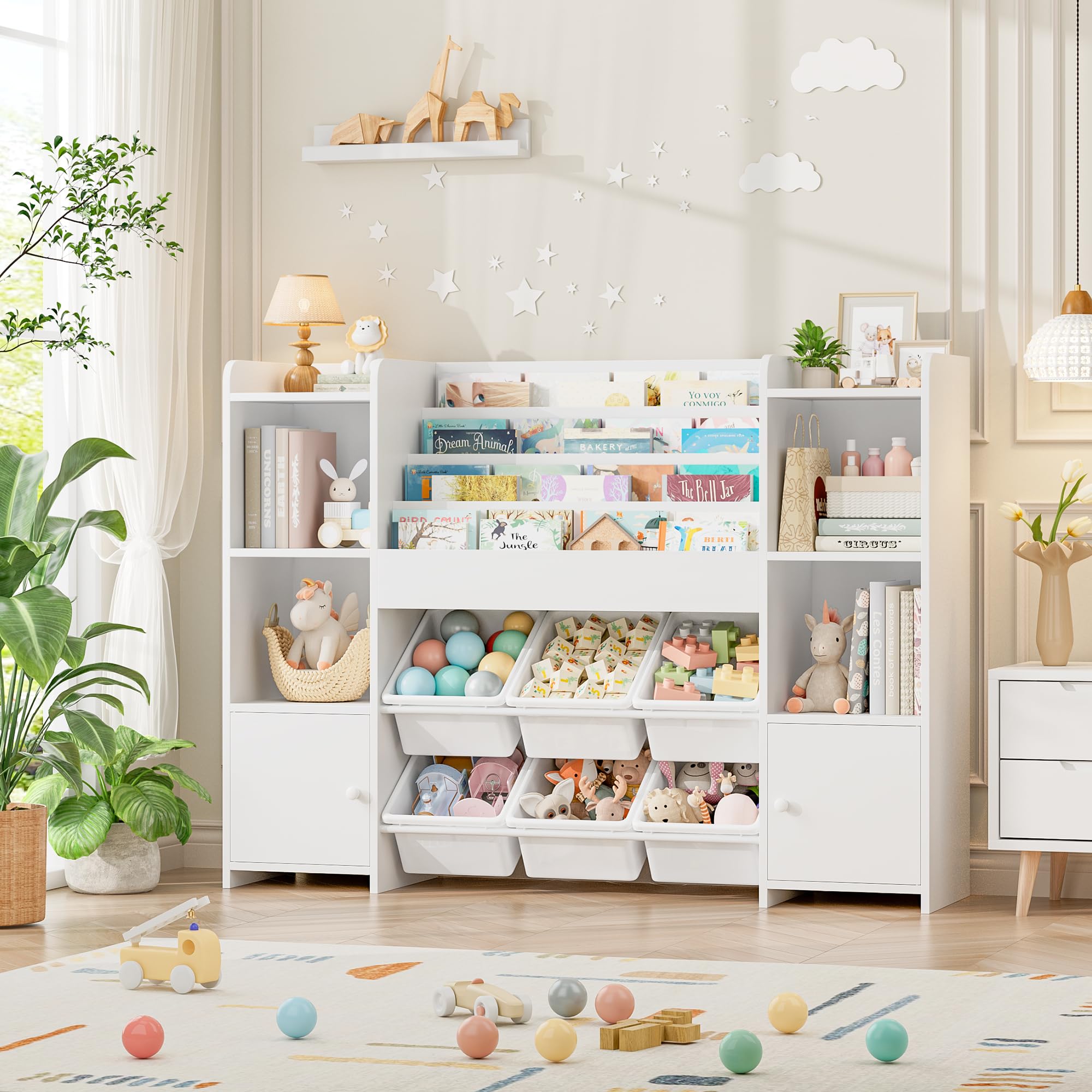 Toy Storage Organizer with 6 Toy Bins, Toy Organizer Kids Bookshelf