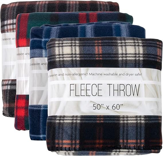 24 Pack Bulk Plaid Sherpa Fleece Throw Blankets 50 x 60 for Wedding Guests