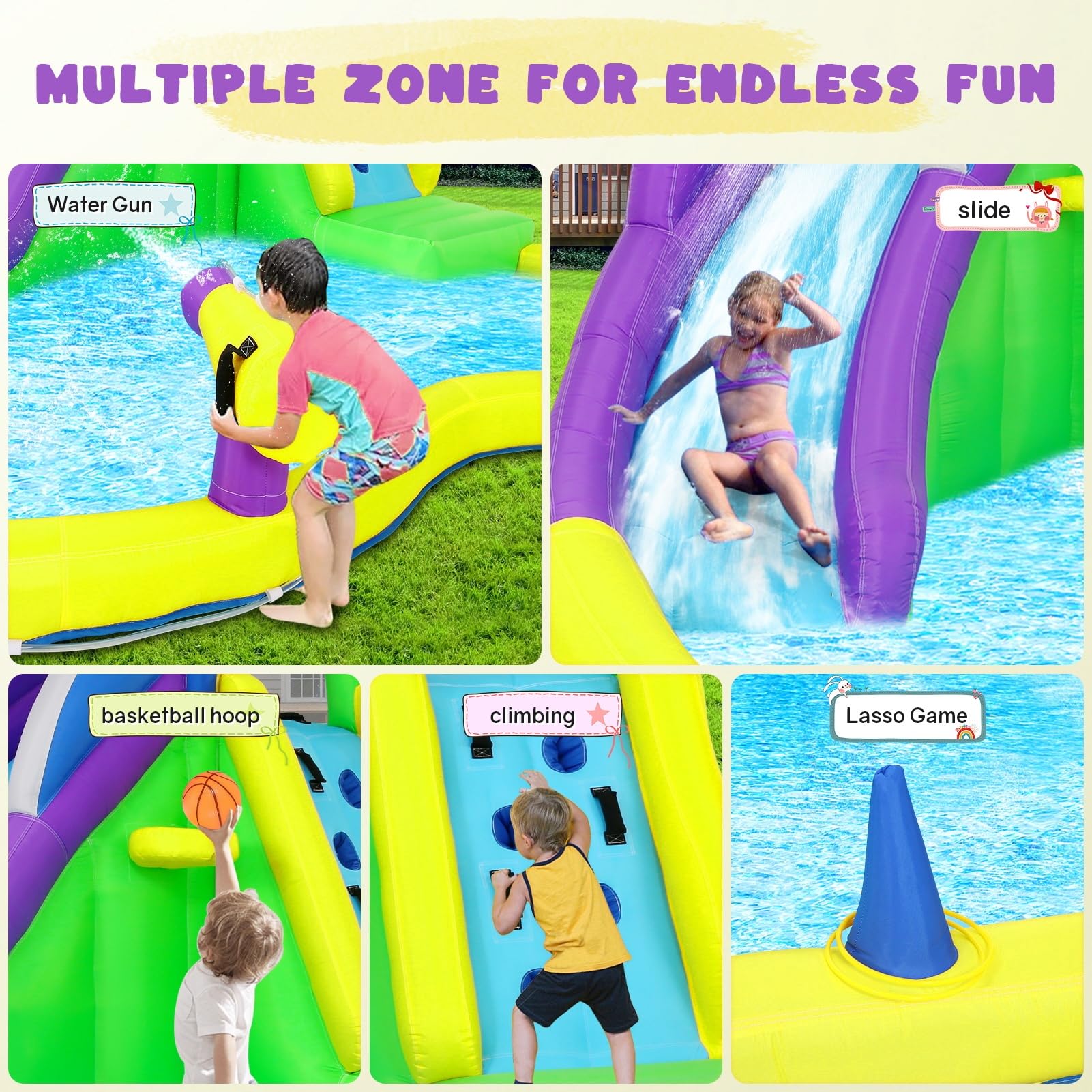 Inflatable Water Slide Bounce House with Pool and Climbing Wall