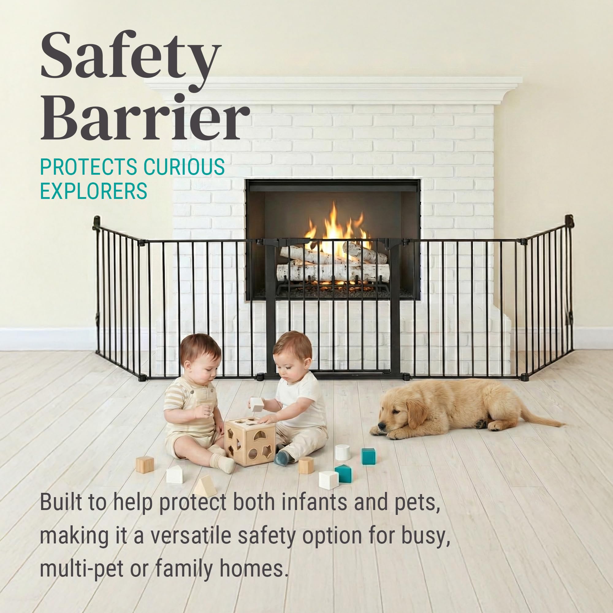 Custom Fit Auto-Closing Fireplace Safety Gate - Adjustable Hearth Enclosure