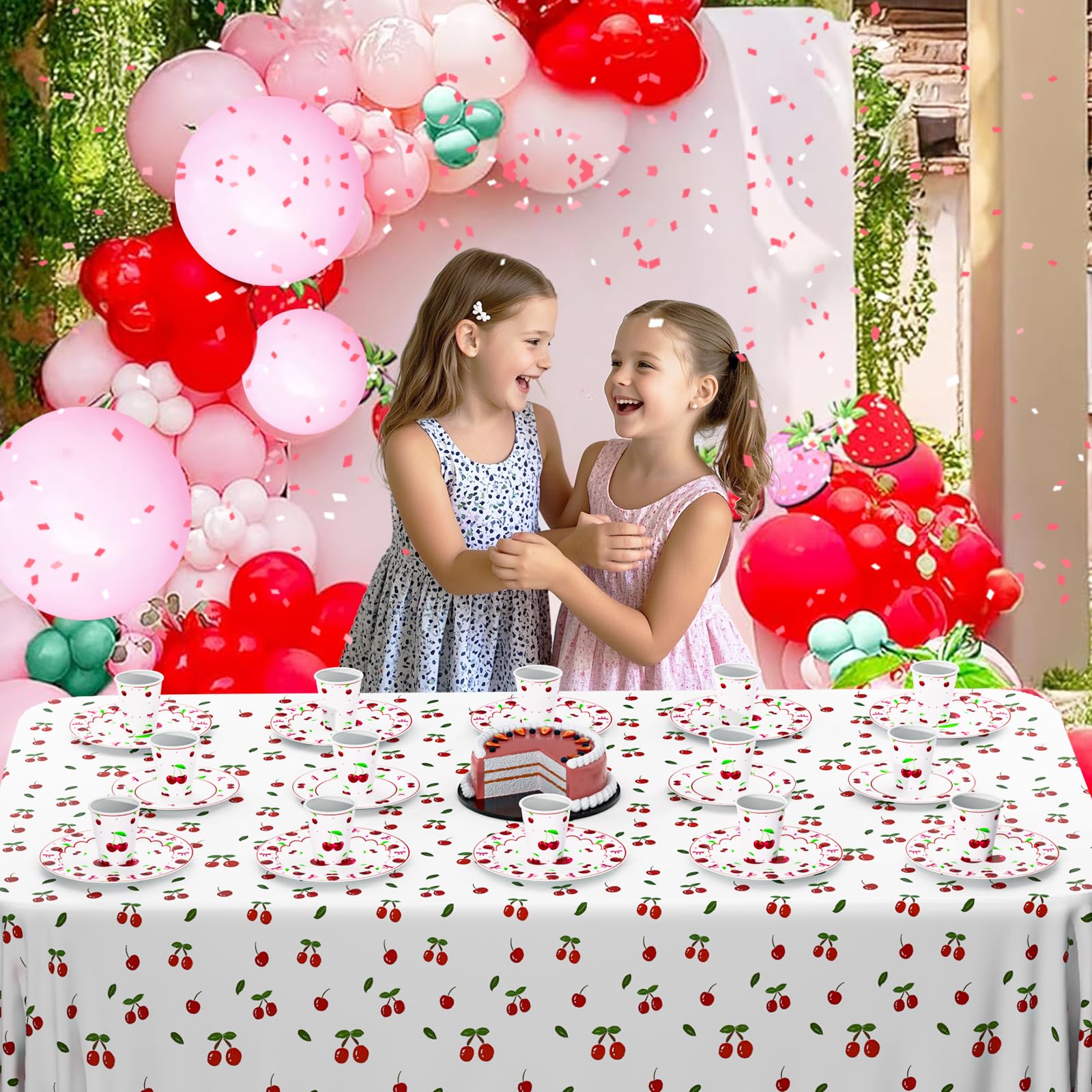 168Pcs Cherry Birthday Party Supplies, Coquette Cherry with Bow for Girl Birthday