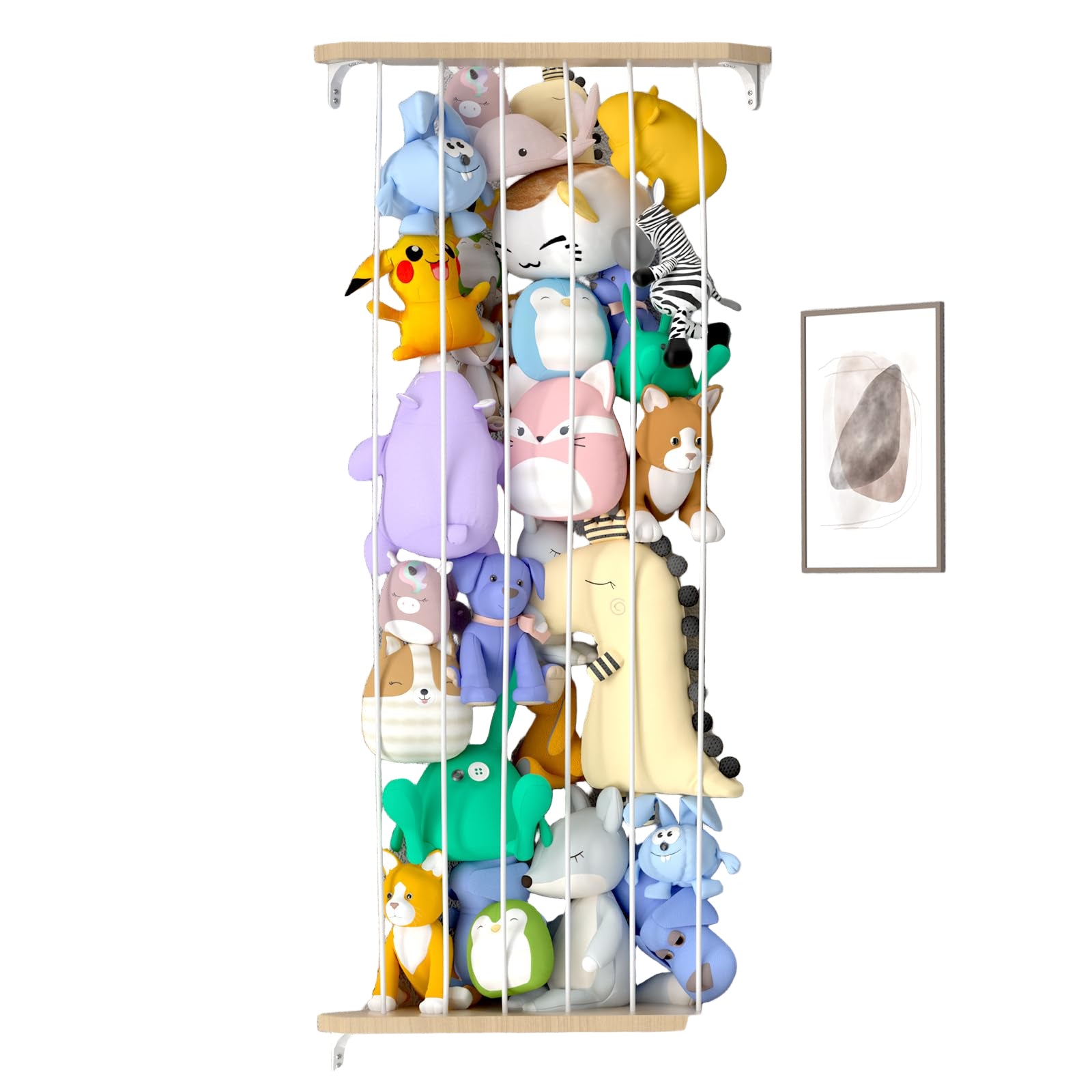 Stuffed Animal Storage Wood Corner Toy Plush Storage Hammock Hanging Storage Net