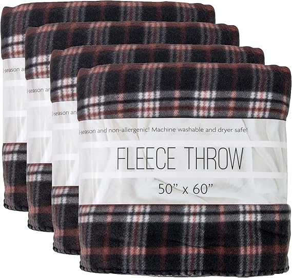 24 Pack Bulk Plaid Sherpa Fleece Throw Blankets 50 x 60 for Wedding Guests