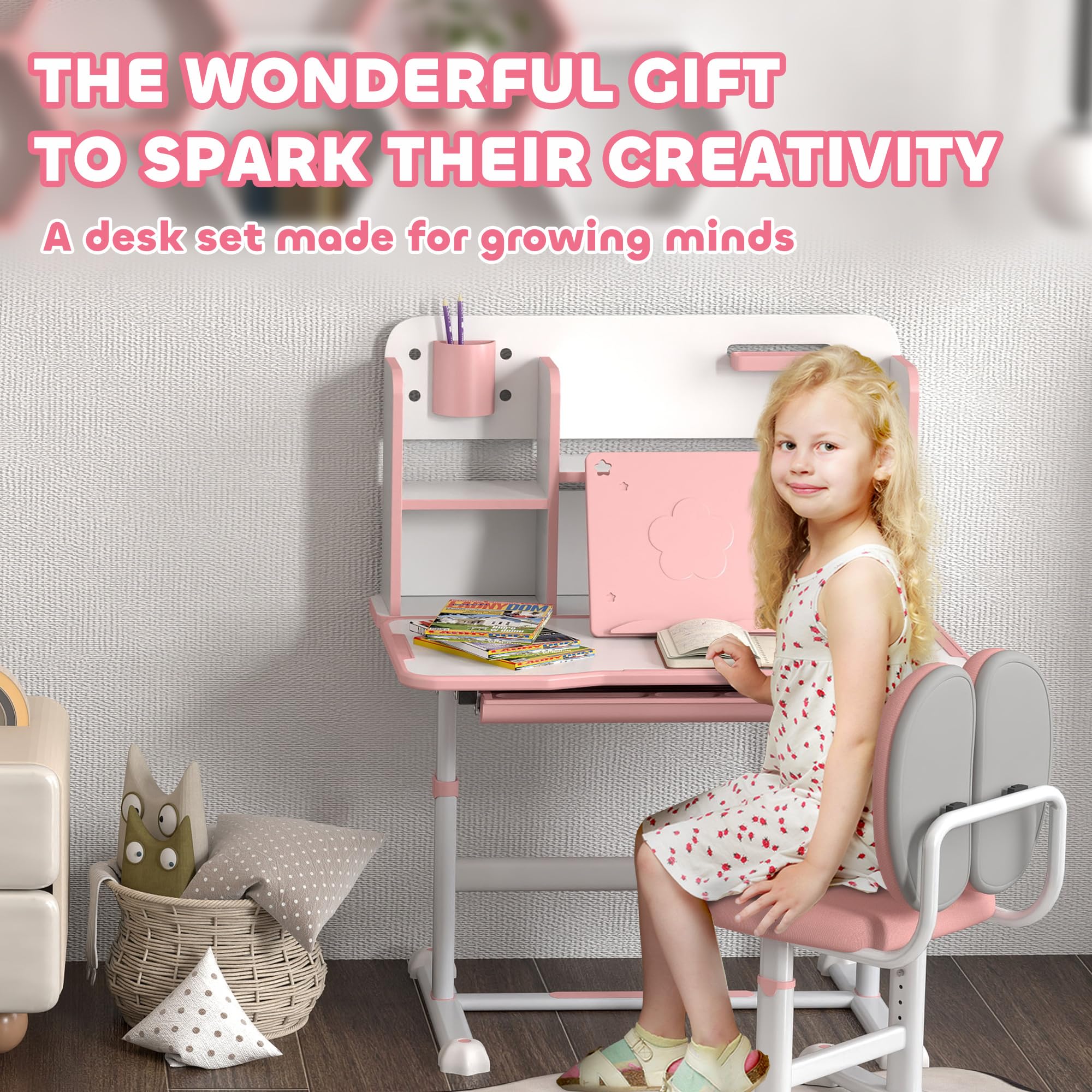 Height Adjustable Kids Study Desk and Chair Set