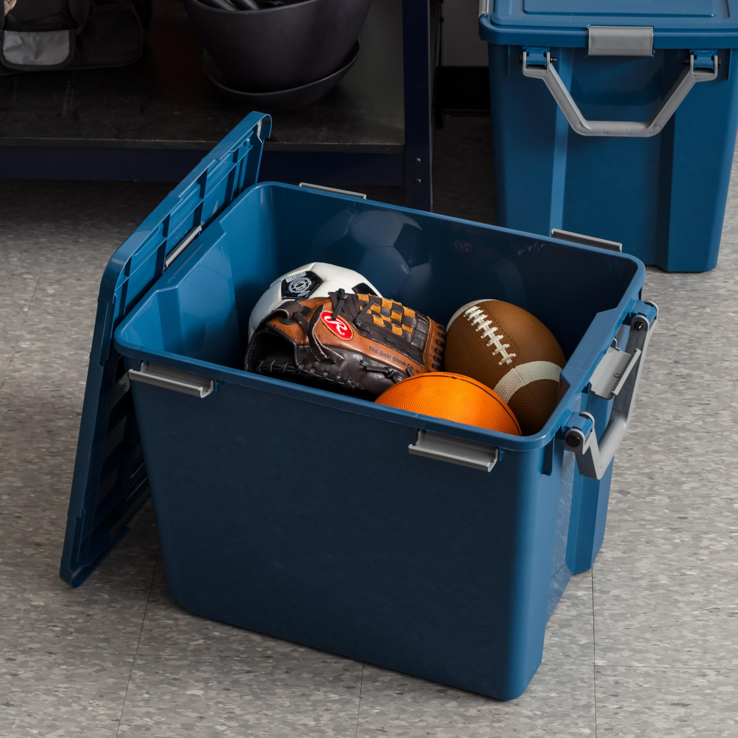 WeatherPro 103 Qt Eco-Friendly Storage Bins with Lids, 2 Pack, BPA-Free Plastic Gasket Box