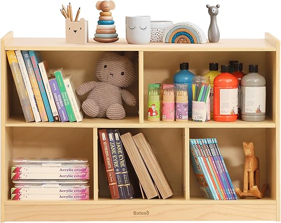 5-Section Wooden Kids Bookshelf Storage Organizer