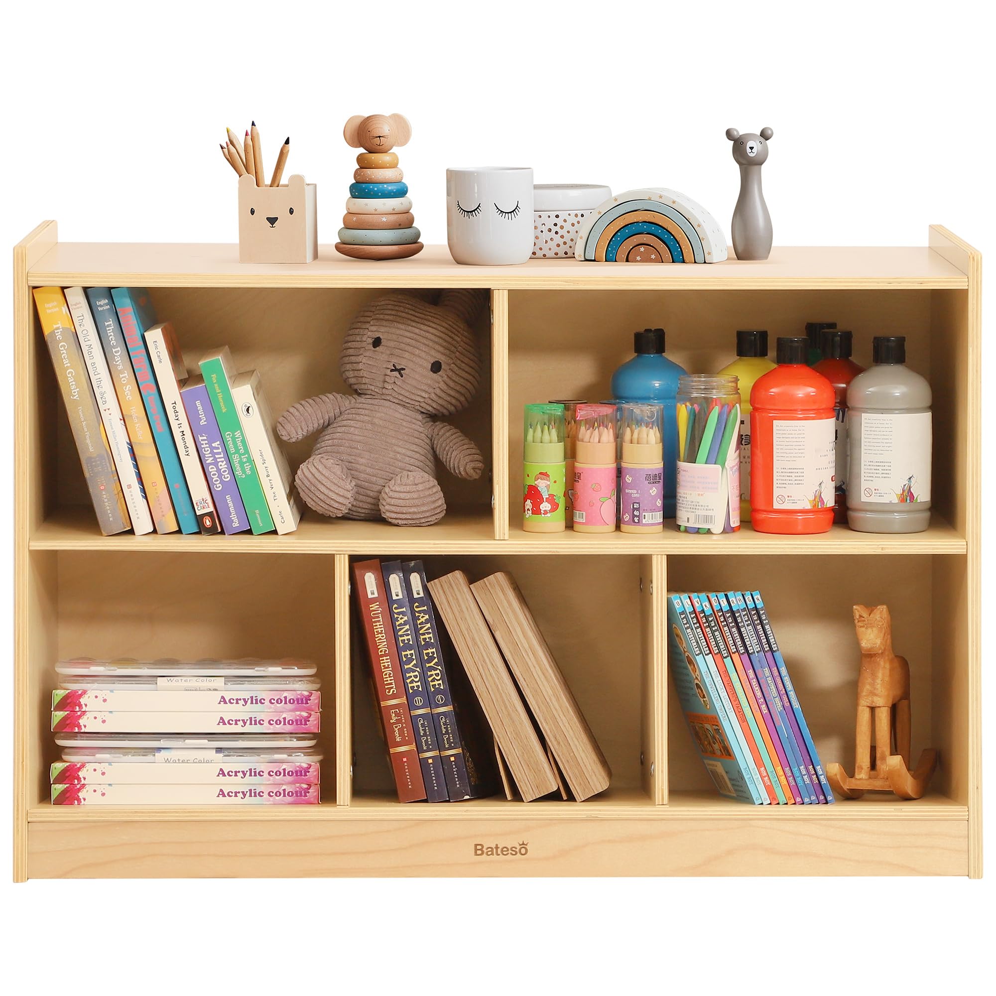 5-Section Wooden Kids Bookshelf Storage Organizer
