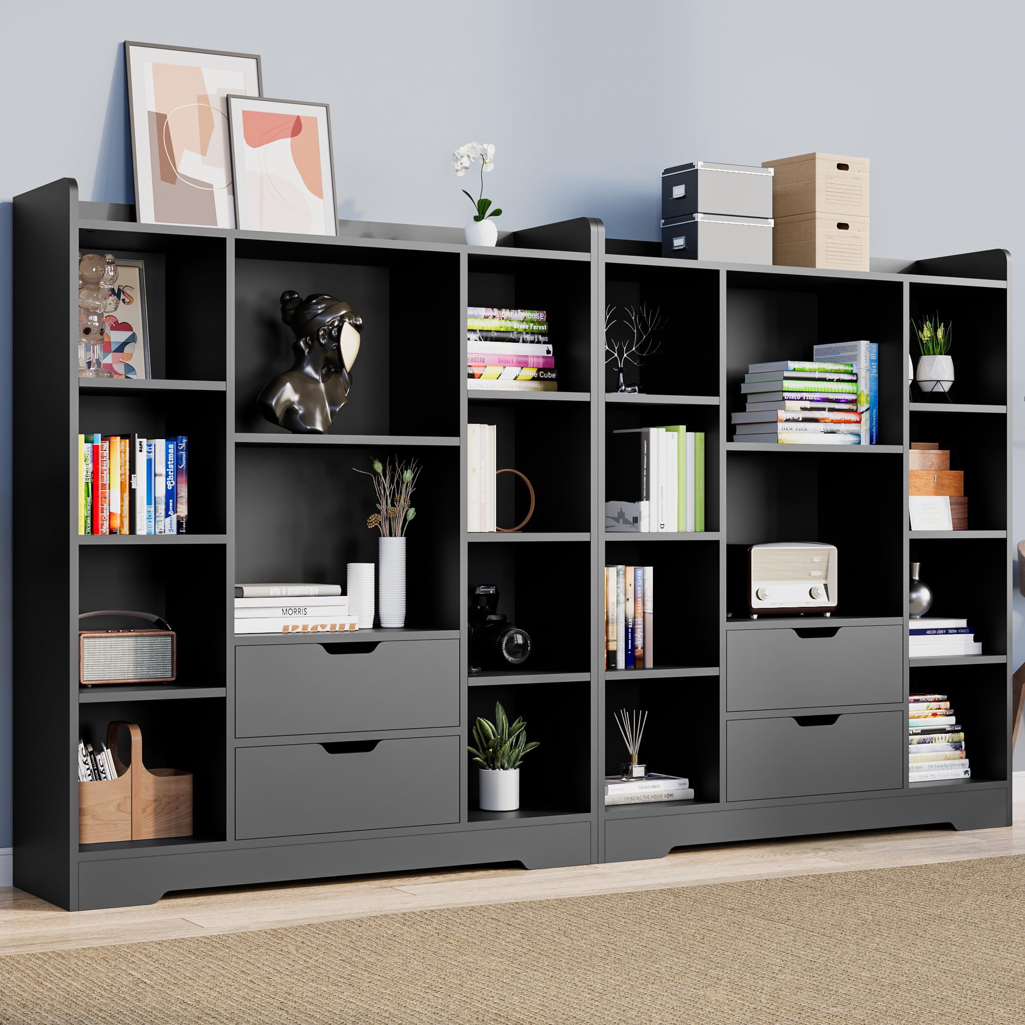 Kids Bookshelf Storage Organizer with 10 Cubes and 2 Drawers
