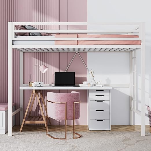 Loft Bed Twin Size with Ladder and Guardrail