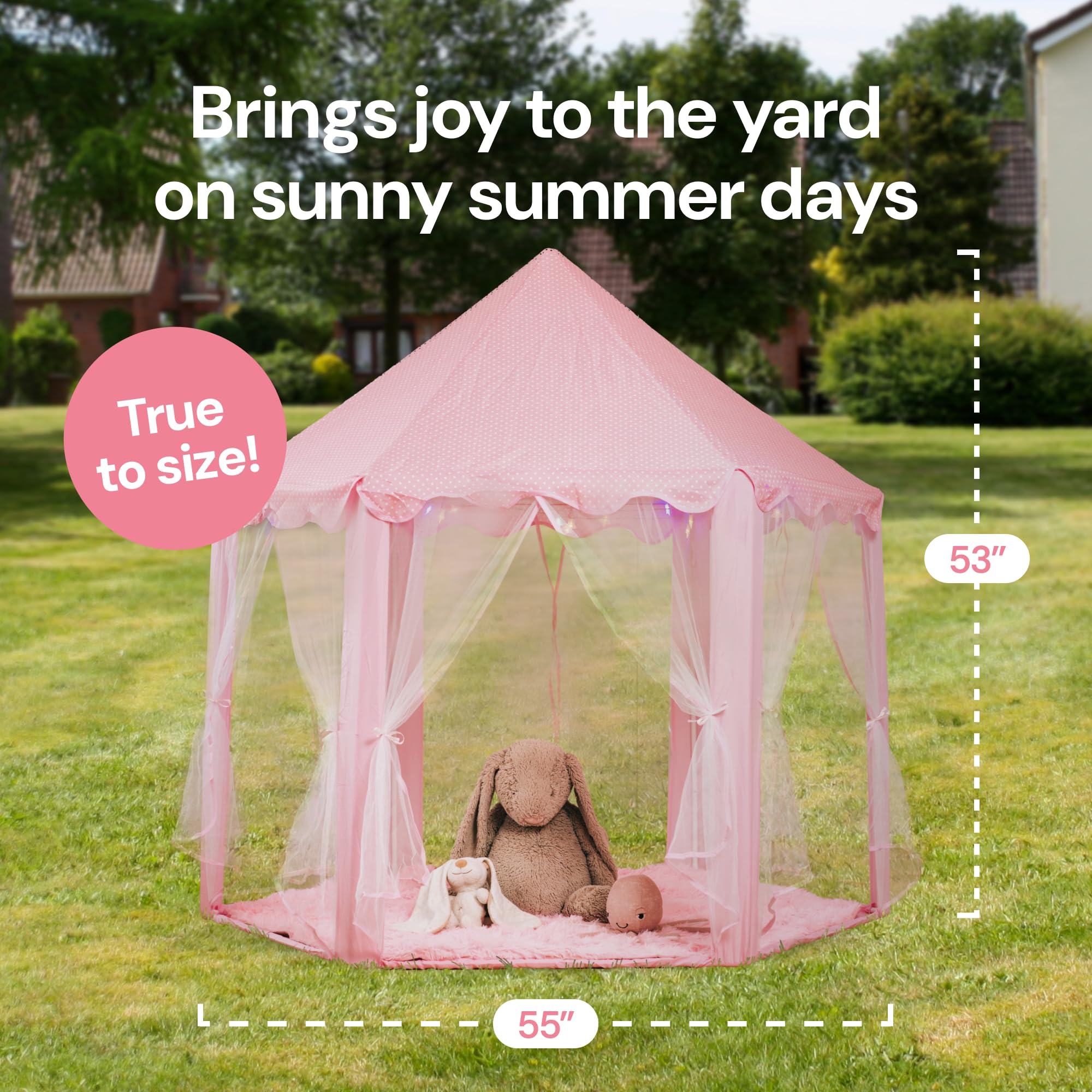 Princess Tent for Kids - 55" X 53" with Led Star Lights - Princess Toys - Toddler Play Tent Without Rug - Playhouse, Castle
