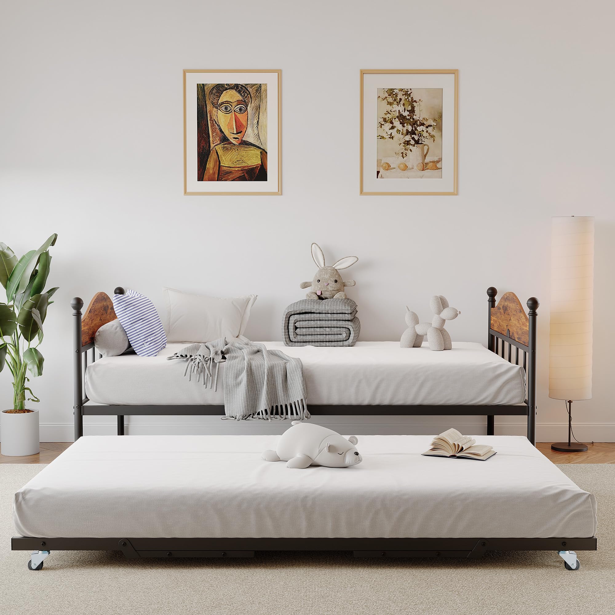 Daybed with Trundle, Metal Twin Bed Frame