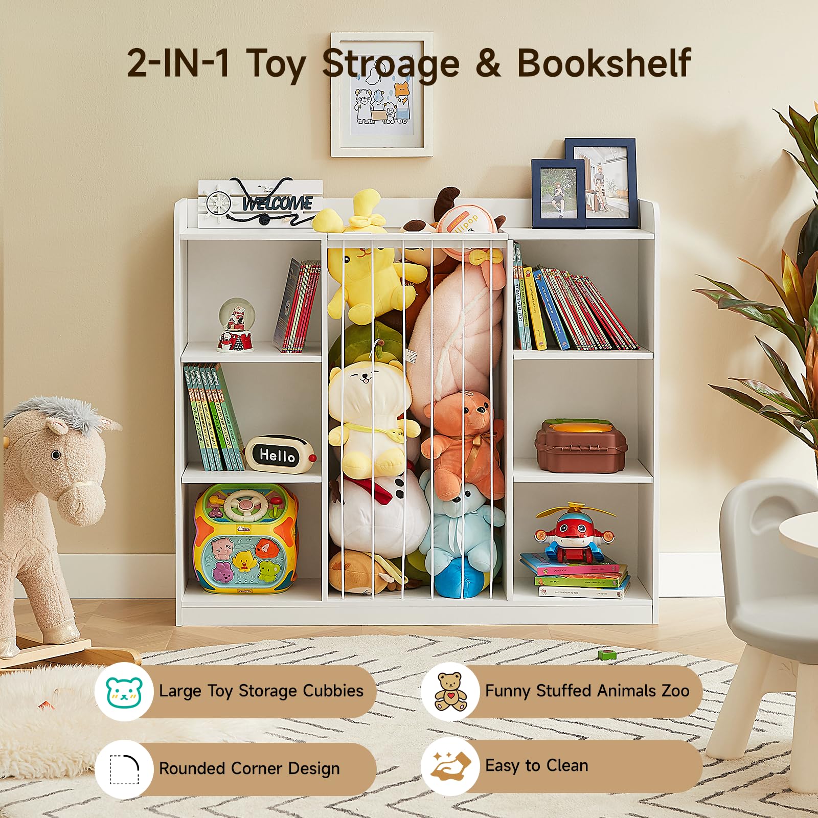 Kids Toy Storage Organizer with Stuffed Animal Holder