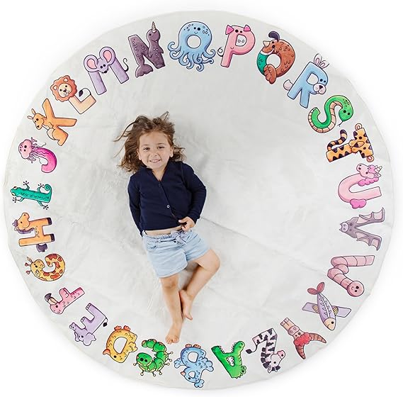 ABC Kids XL 6 ft Alphabet Rug - Nursery & Classroom - Circle Blue