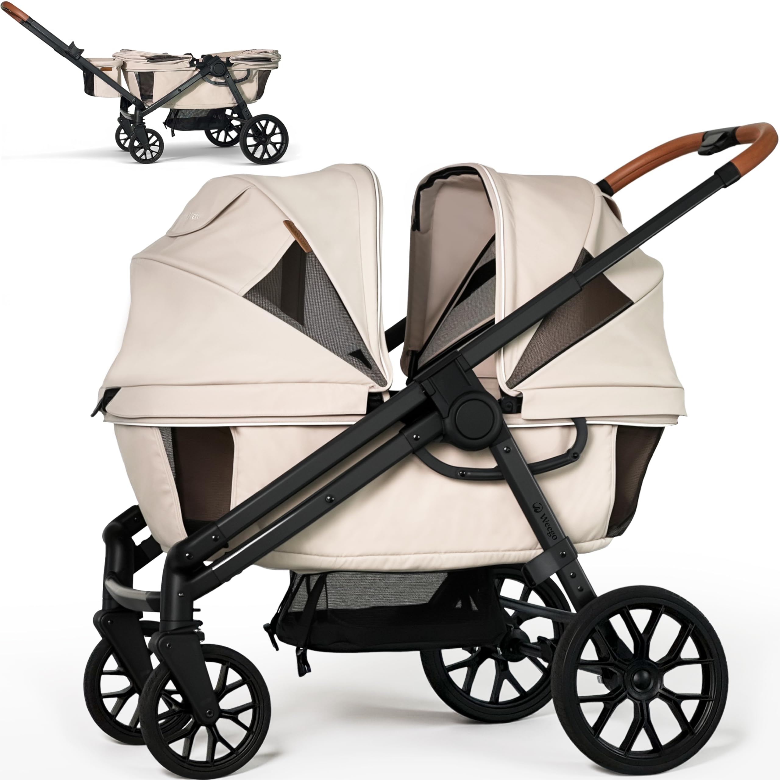 Tandem Wagon Stroller for 2 Kids, All-Terrain with Removable UV-Protection Canopy
