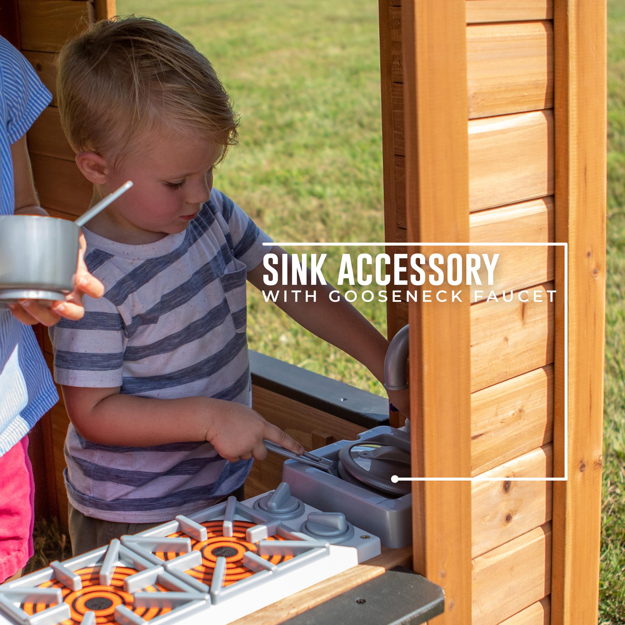 Cedar Wooden Kids Playhouse Cottage with Play Kitchen and Snack Bar