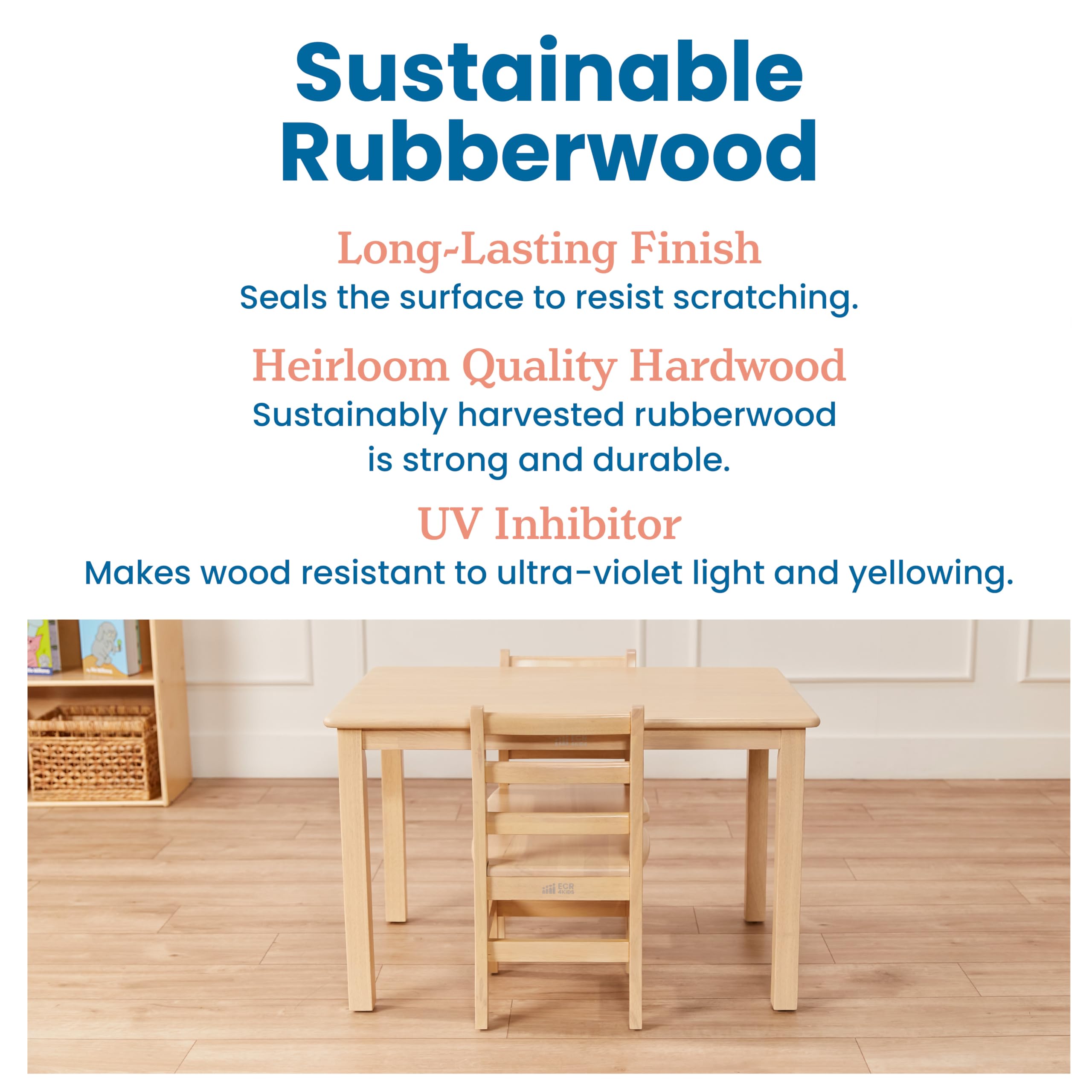 Rectangular Hardwood Table and Chair Set for Kids