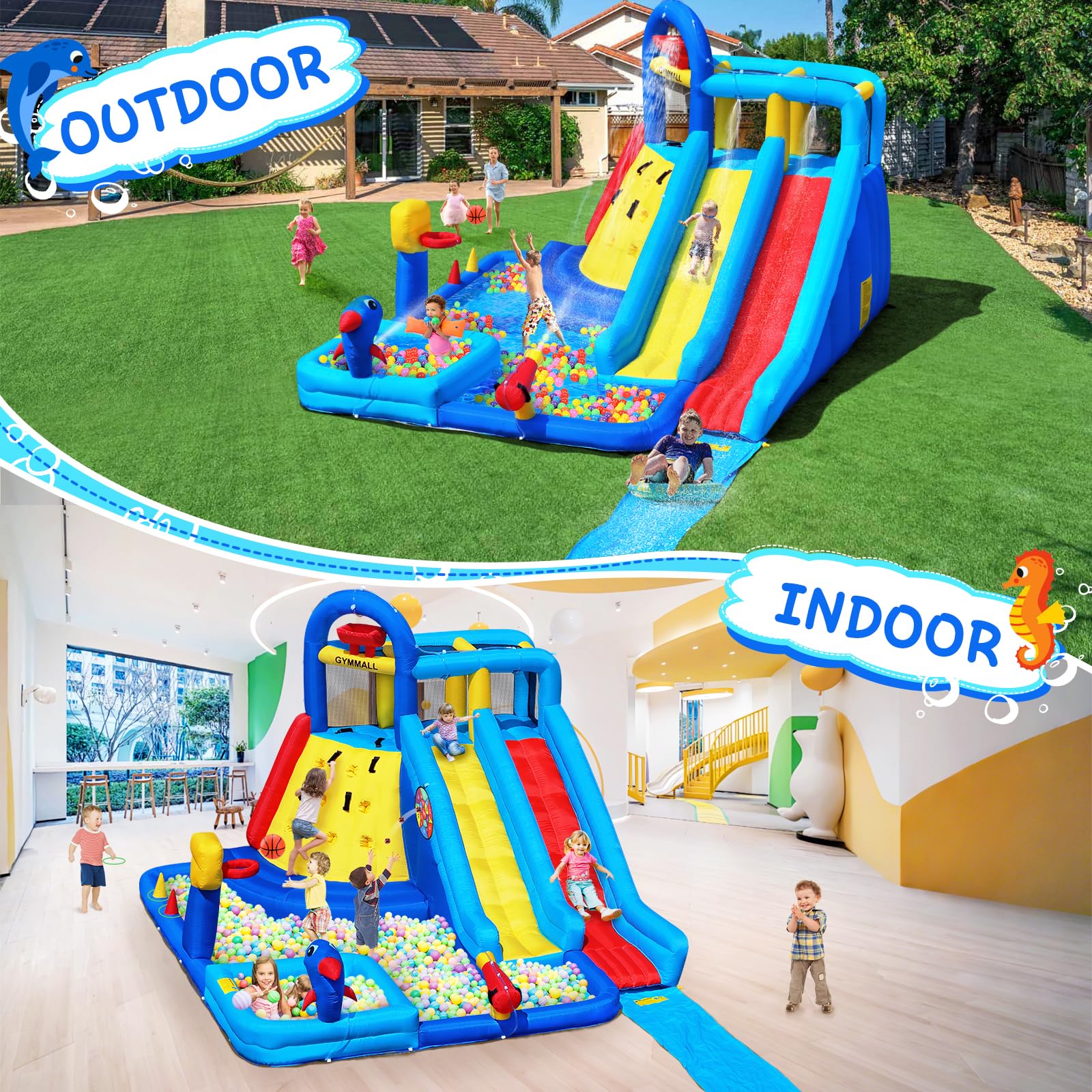 Inflatable Bounce House with Water Slide for Kids