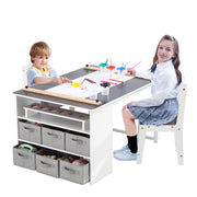 4 In 1 Kids Art Table and Chair Set,Toddler Craft Large Storage Desk