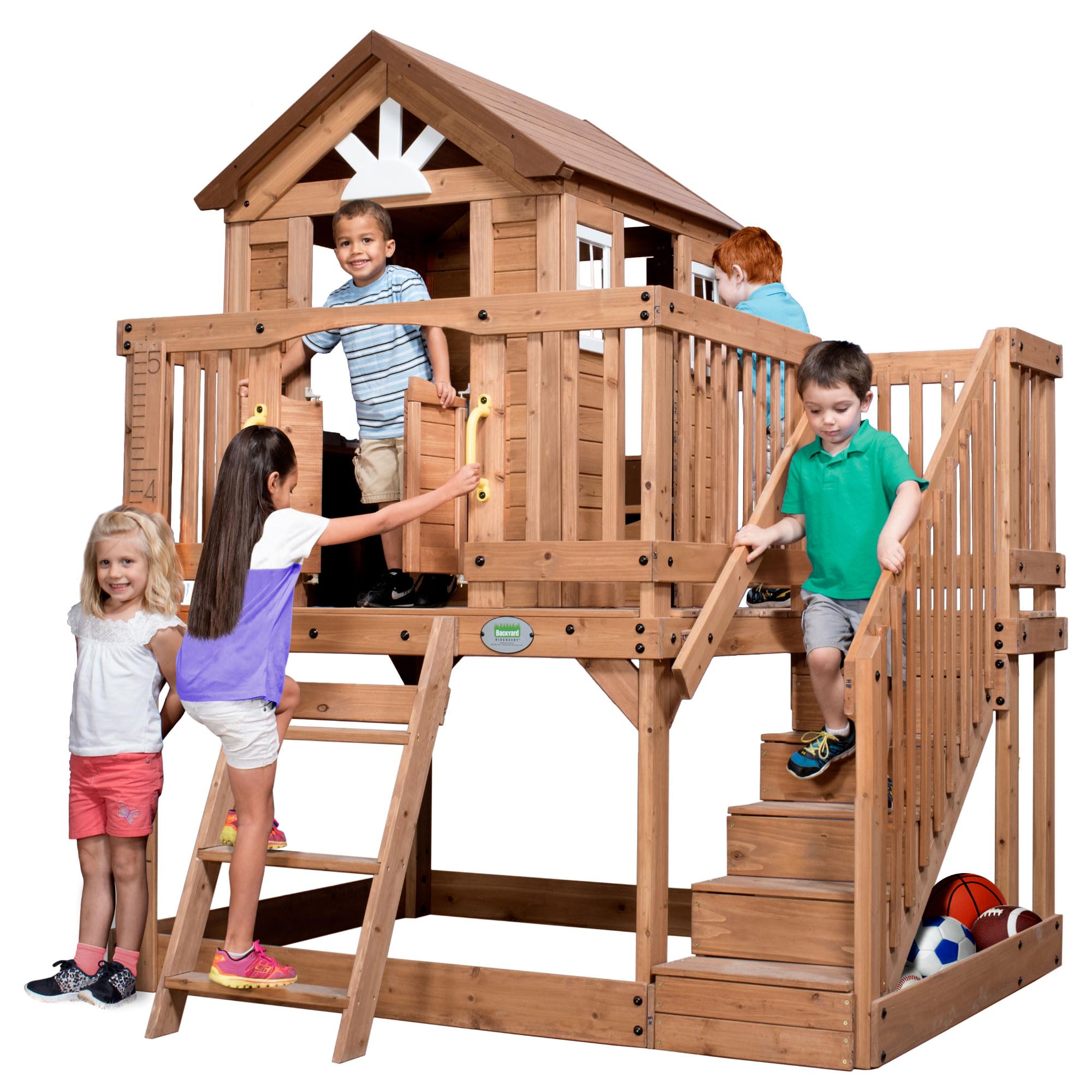 Elevated Cedar Wooden Playhouse with Kitchen and Deck
