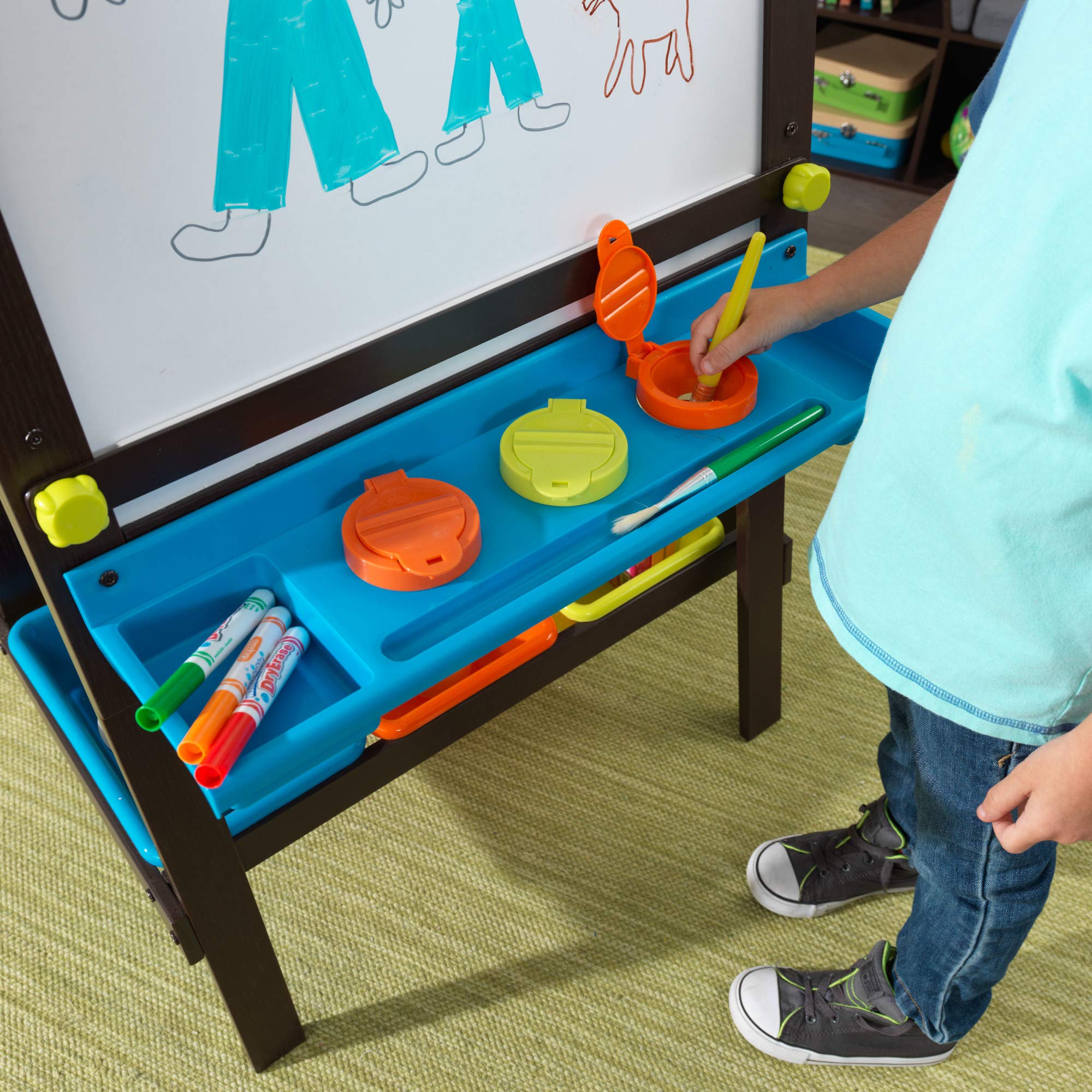 Wooden Storage Easel with Dry Erase and Chalkboard Surfaces