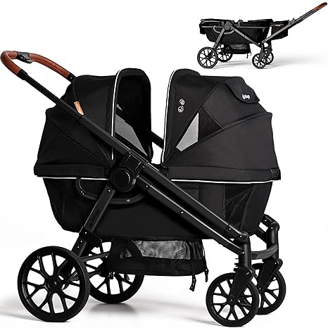 Tandem Wagon Stroller for 2 Kids, All-Terrain with Removable UV-Protection Canopy