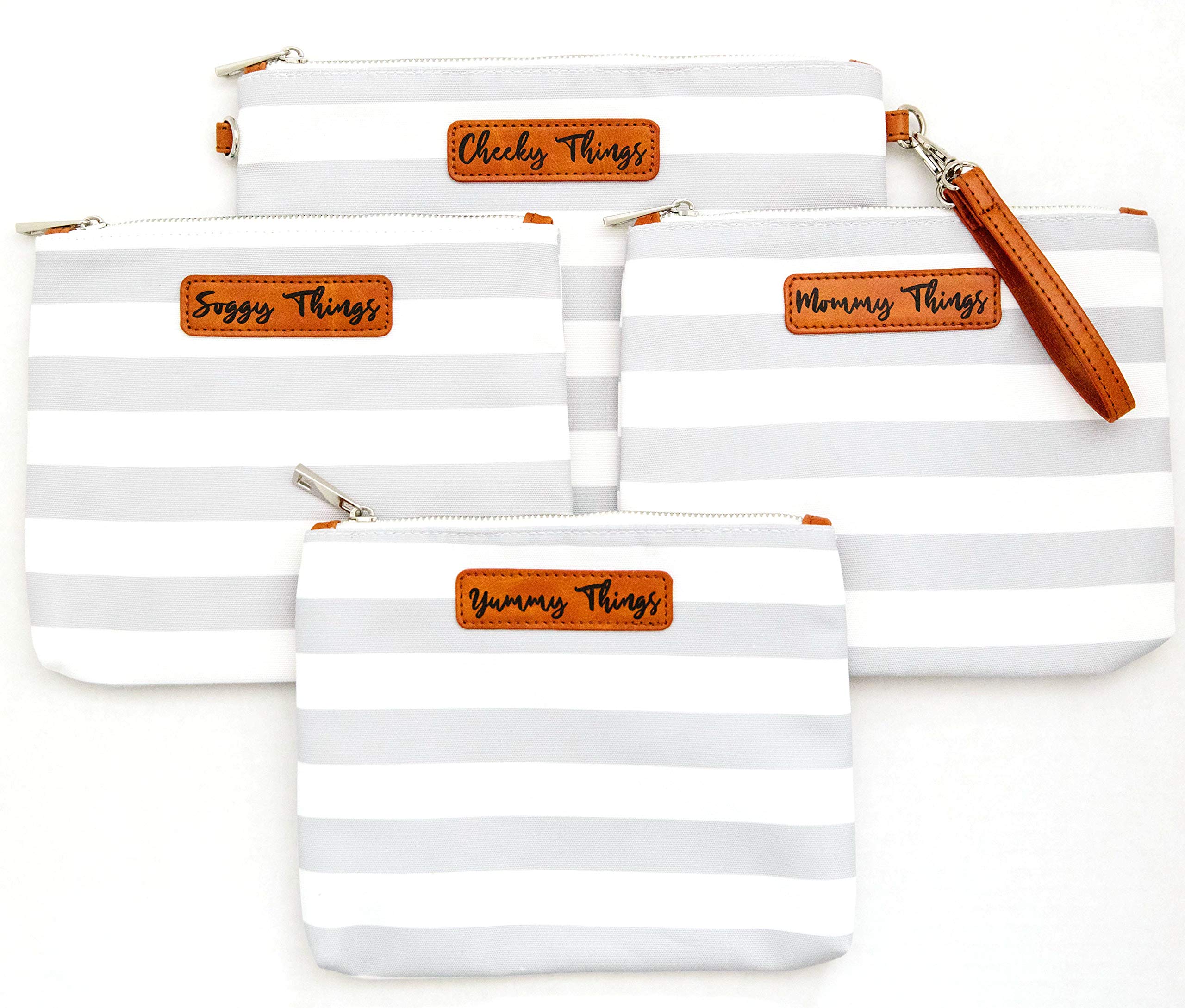 XL Set of 4 Gray and White Striped Canvas Diaper Bag Pouches