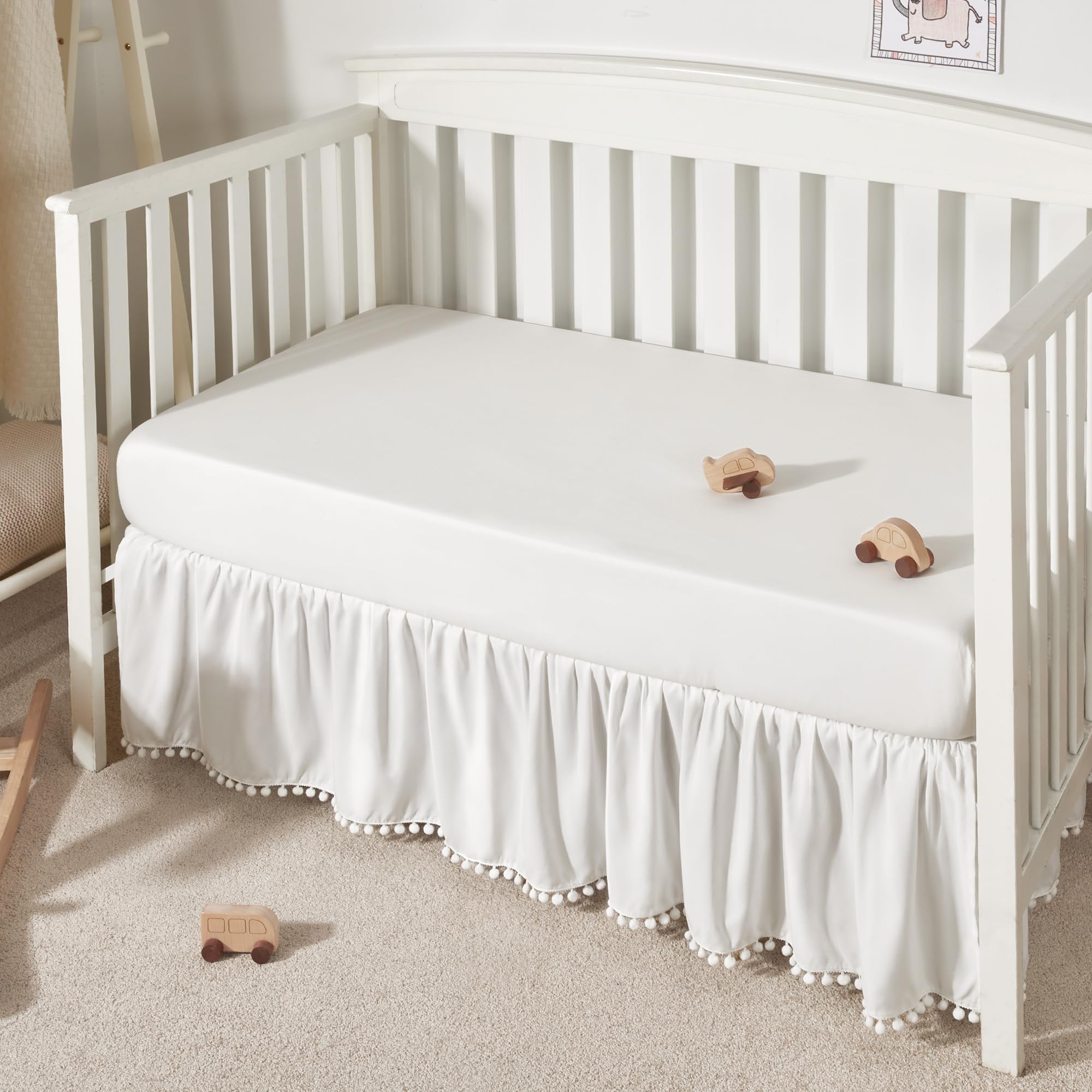 Ruffled Crib Bed Skirt with Pompoms