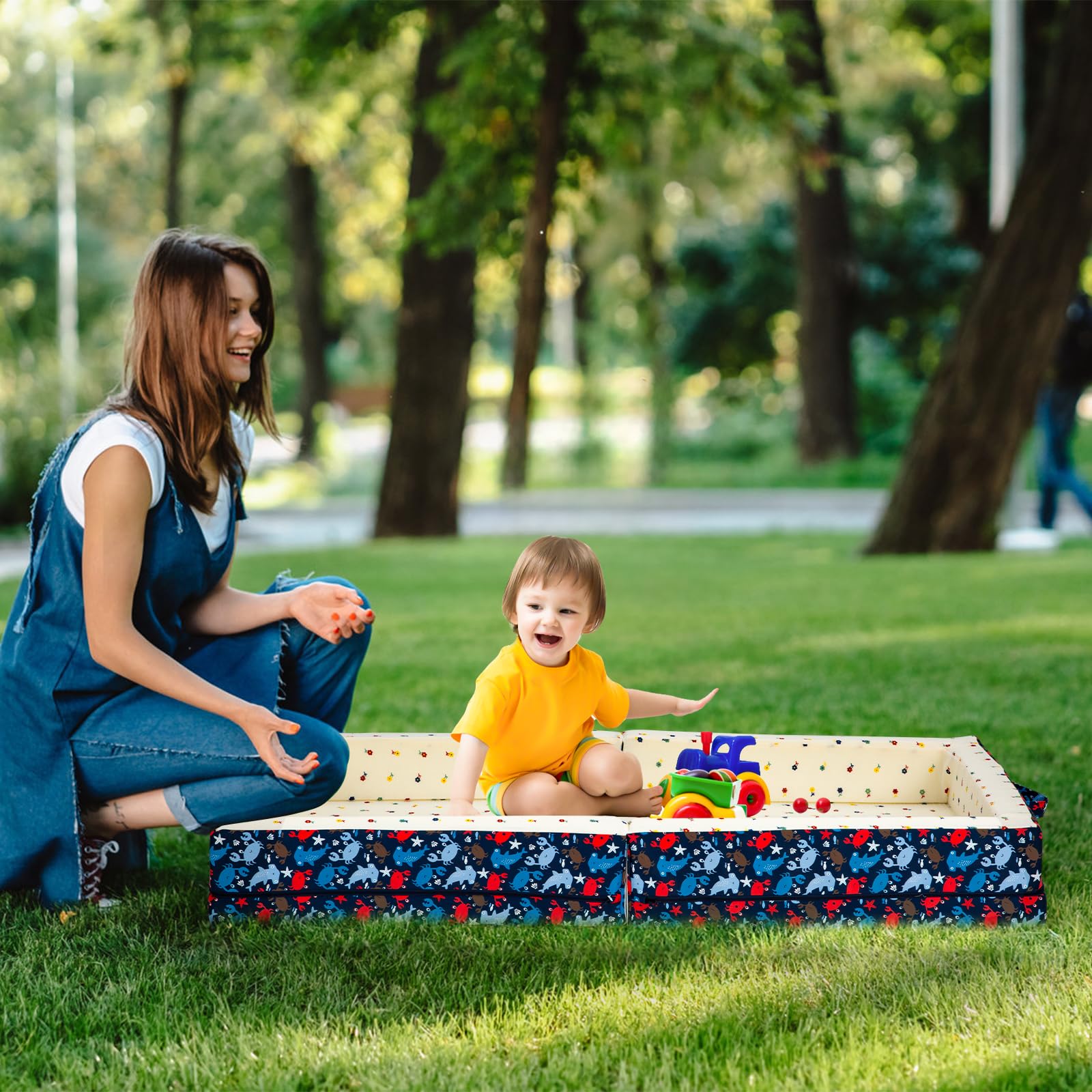 100% Cotton Lining Portable Foldable Toddler Travel Bed - Soft Foam Floor Bed