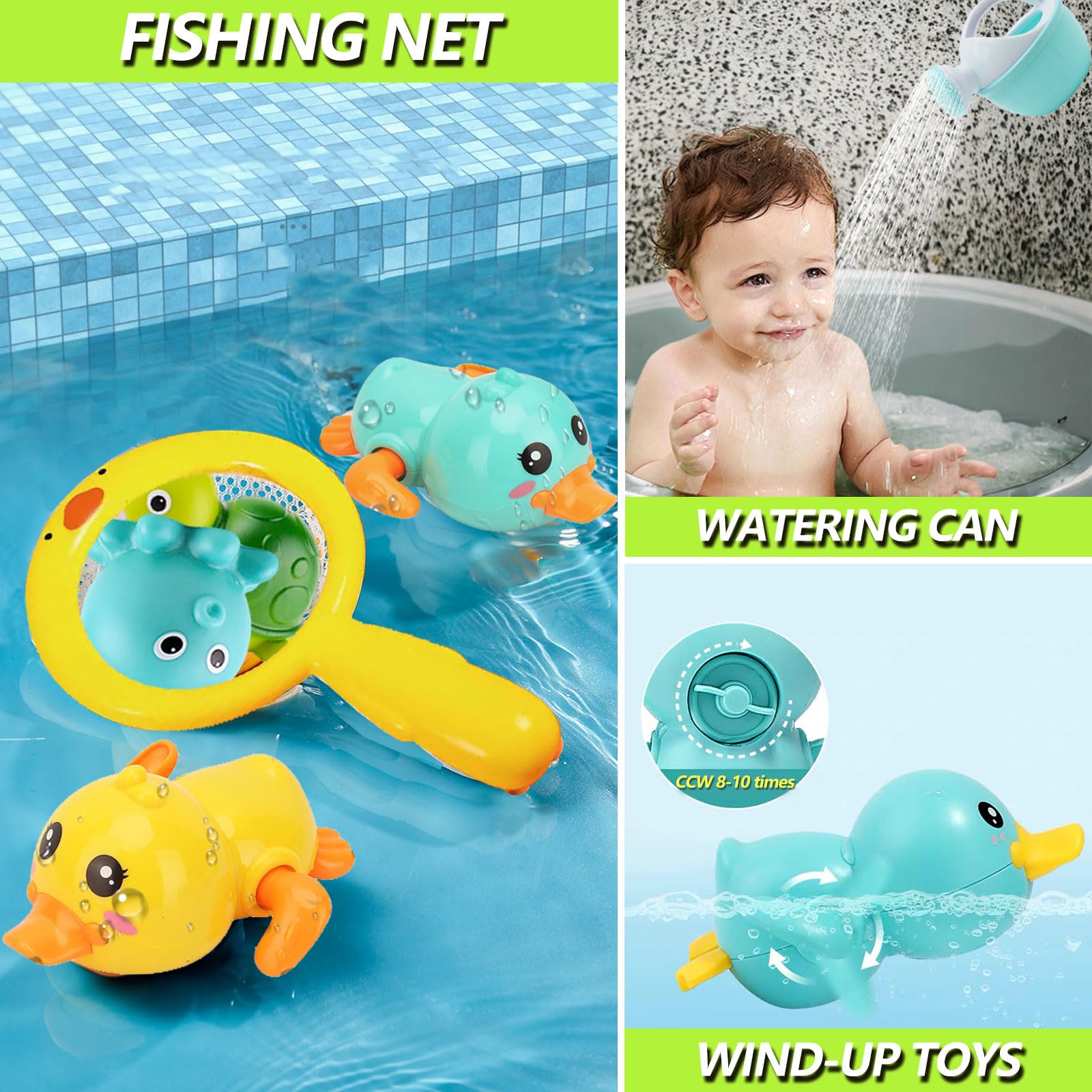 Babies 6-12 Months+, Wind-up Ducks Bath Toys for Kids Ages 1-3