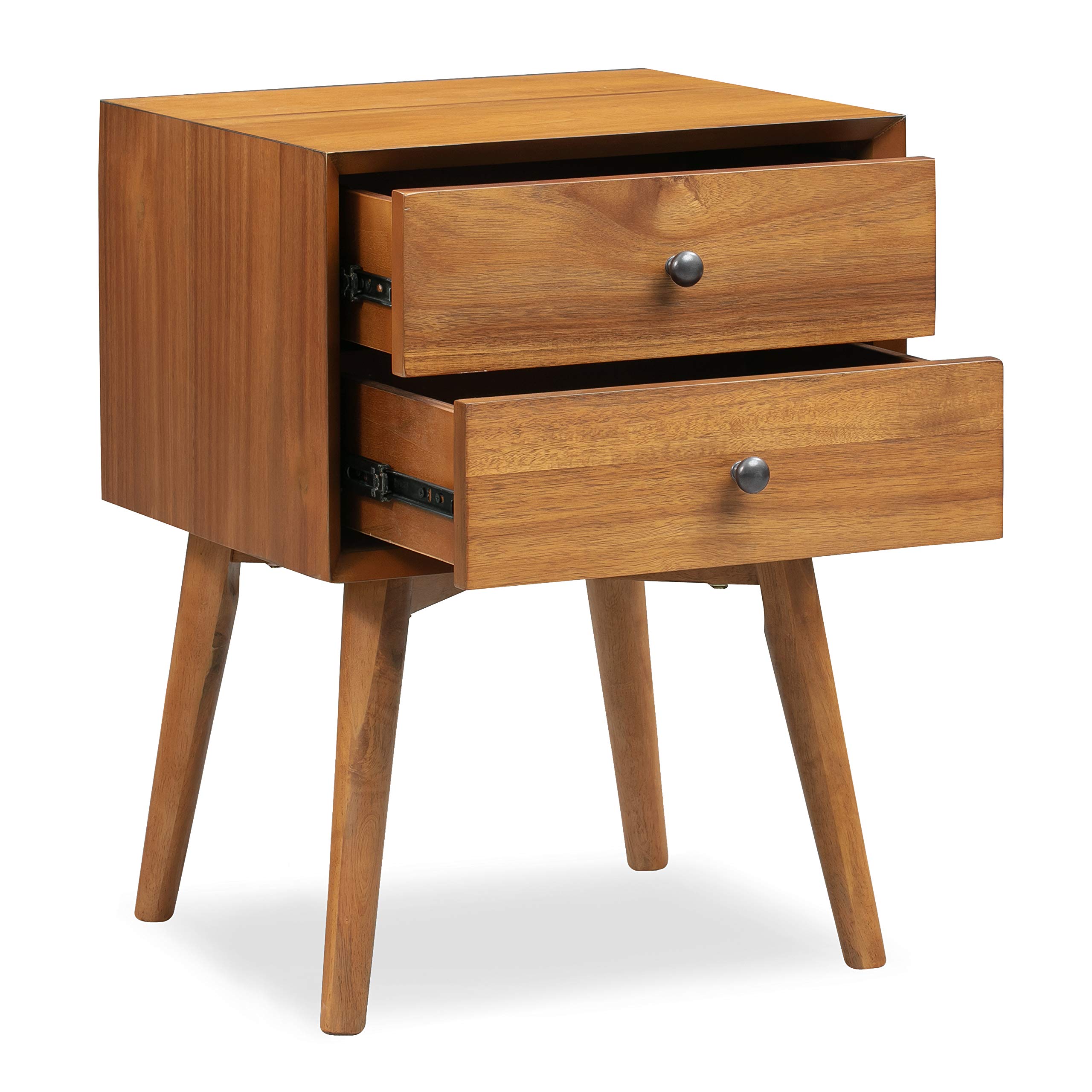 Mid-Century Modern Nightstand with 2 Drawers - Walnut Finish Bedside Table