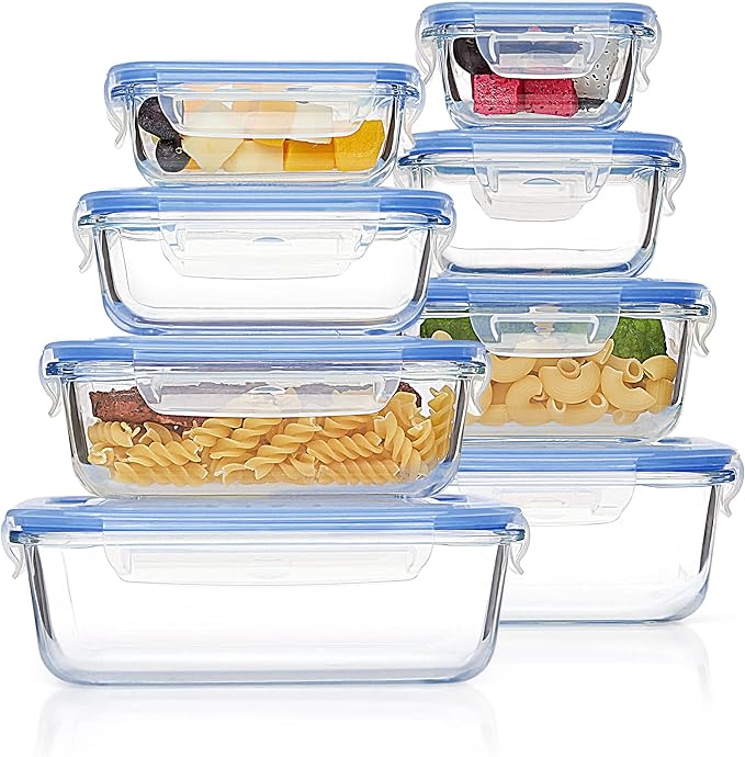 8 Pack Glass Food Storage Containers with Airtight Lids, Glass Meal Prep Containers