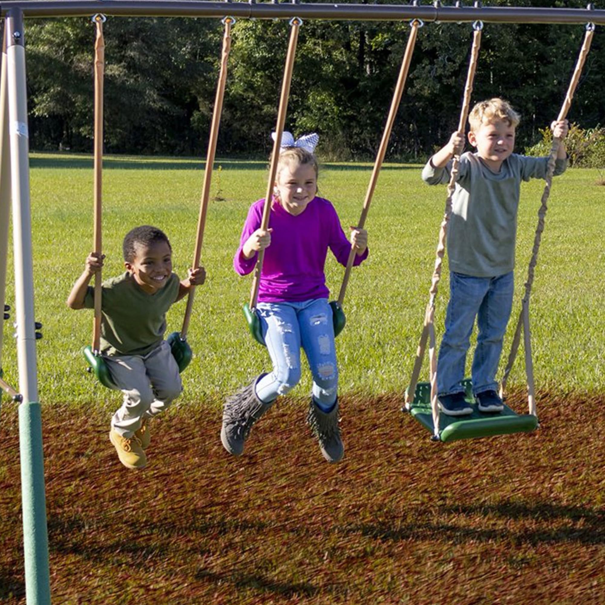Metal Outdoor Swing Set with Slide Glider Seesaw