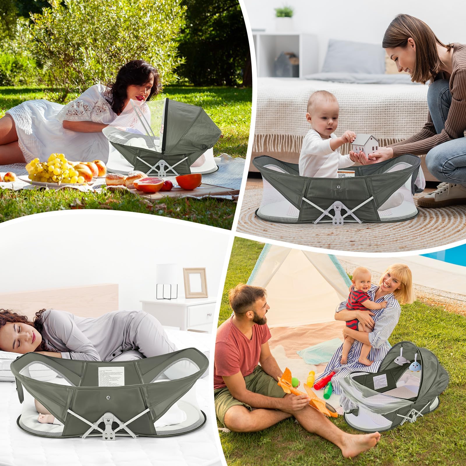 Portable Baby Bassinet with Mosquito Net and Sunshade