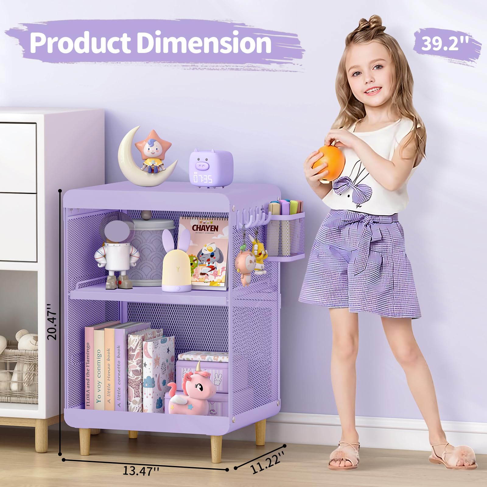Purple Kids Nightstand with Storage Shelves