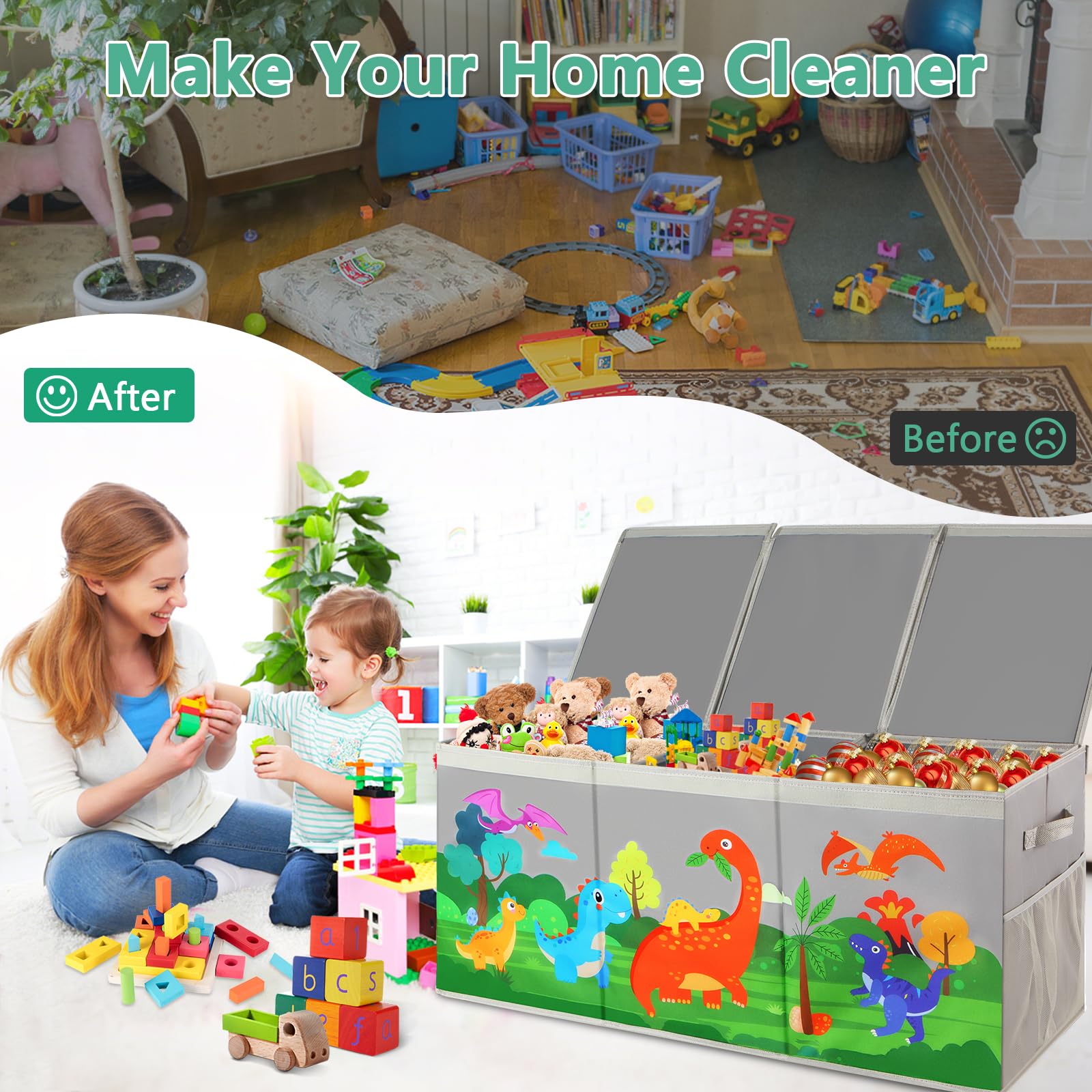 Extra Large Dinosaur Toy Storage Organizer with Lids