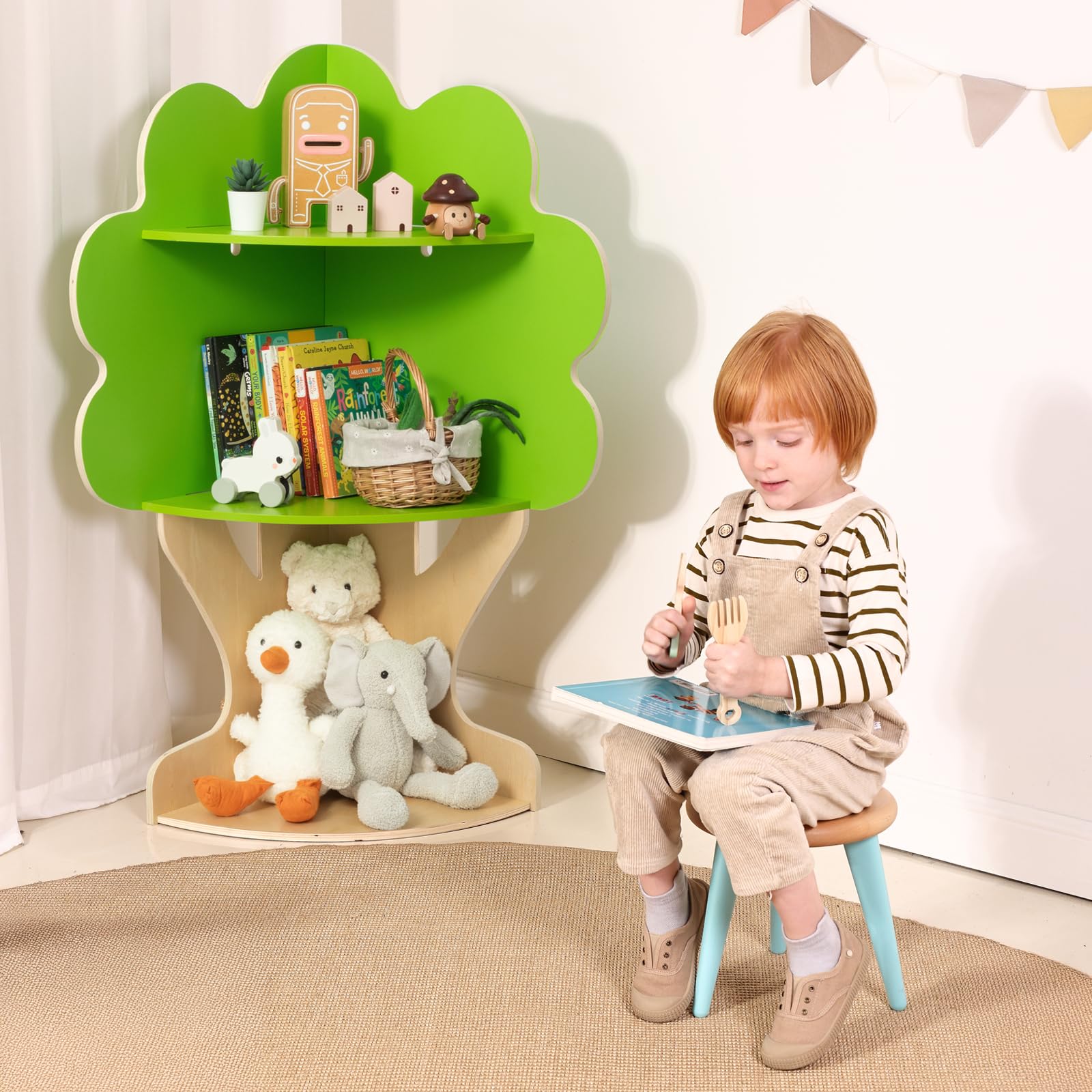 Tree Bookshelf Corner Storage for Kids Reading Nook