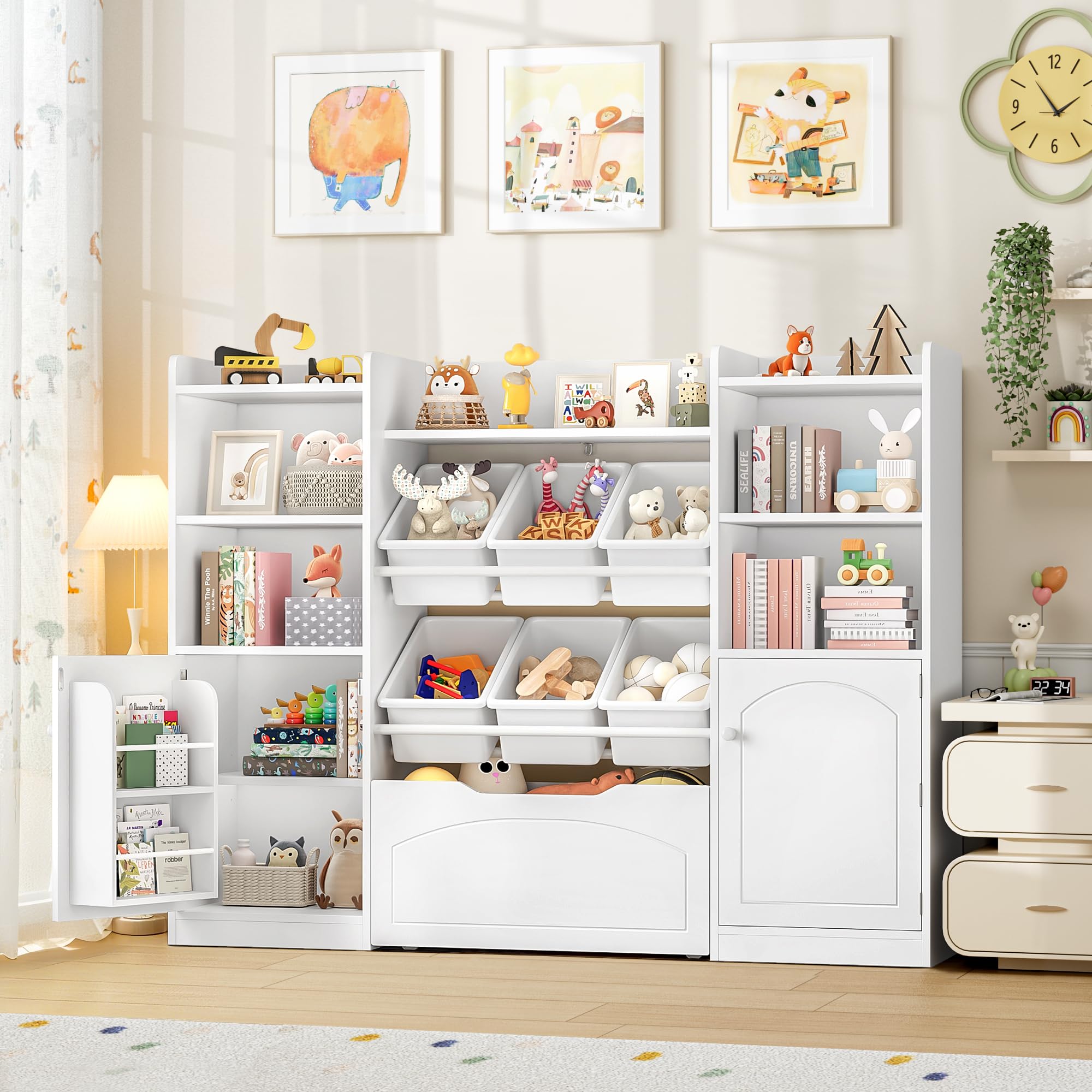 5-in-1 Kids Toy Storage Organizer with Bins and Bookshelf