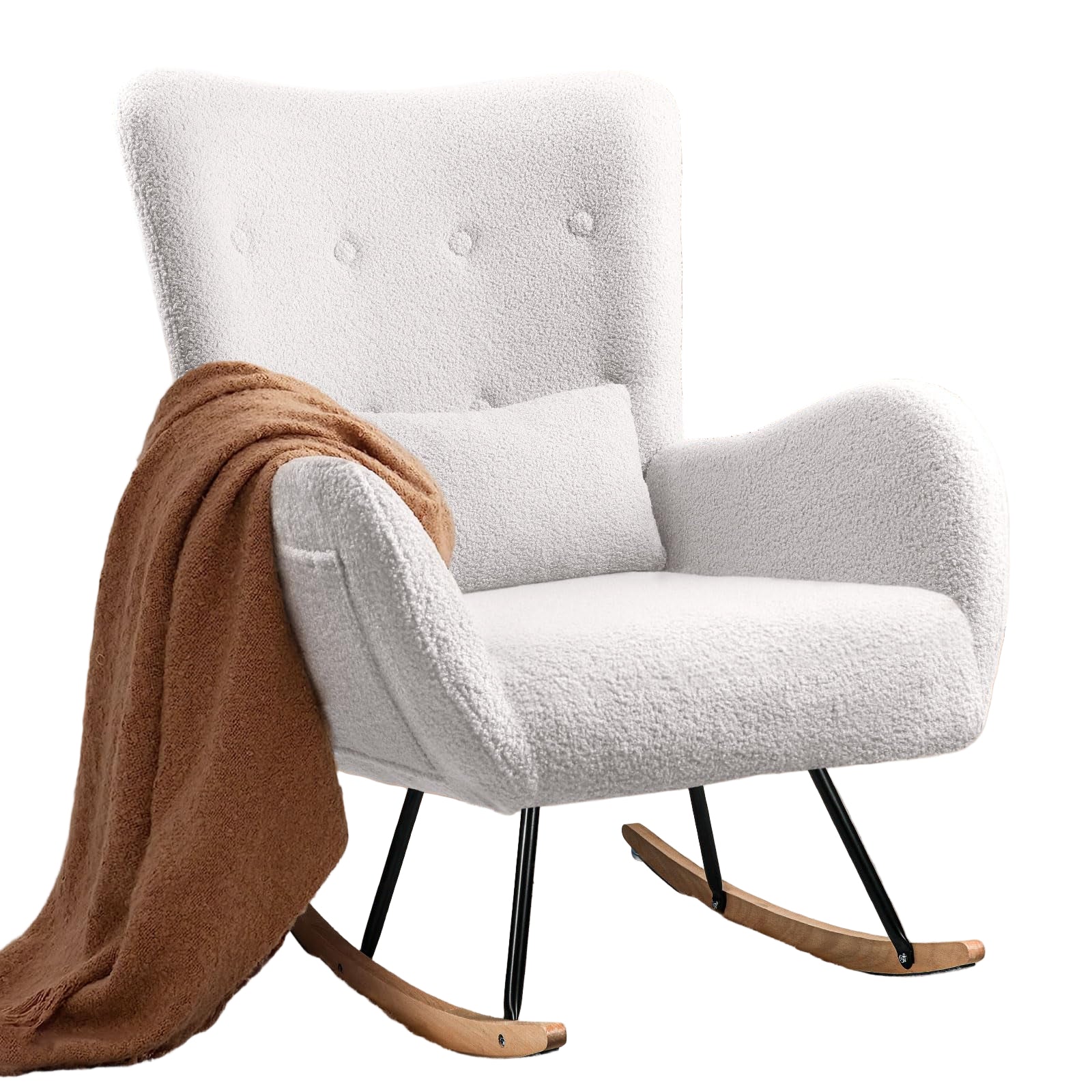 Upholstered Rocking Chair, Indoor Glider with High Backrest