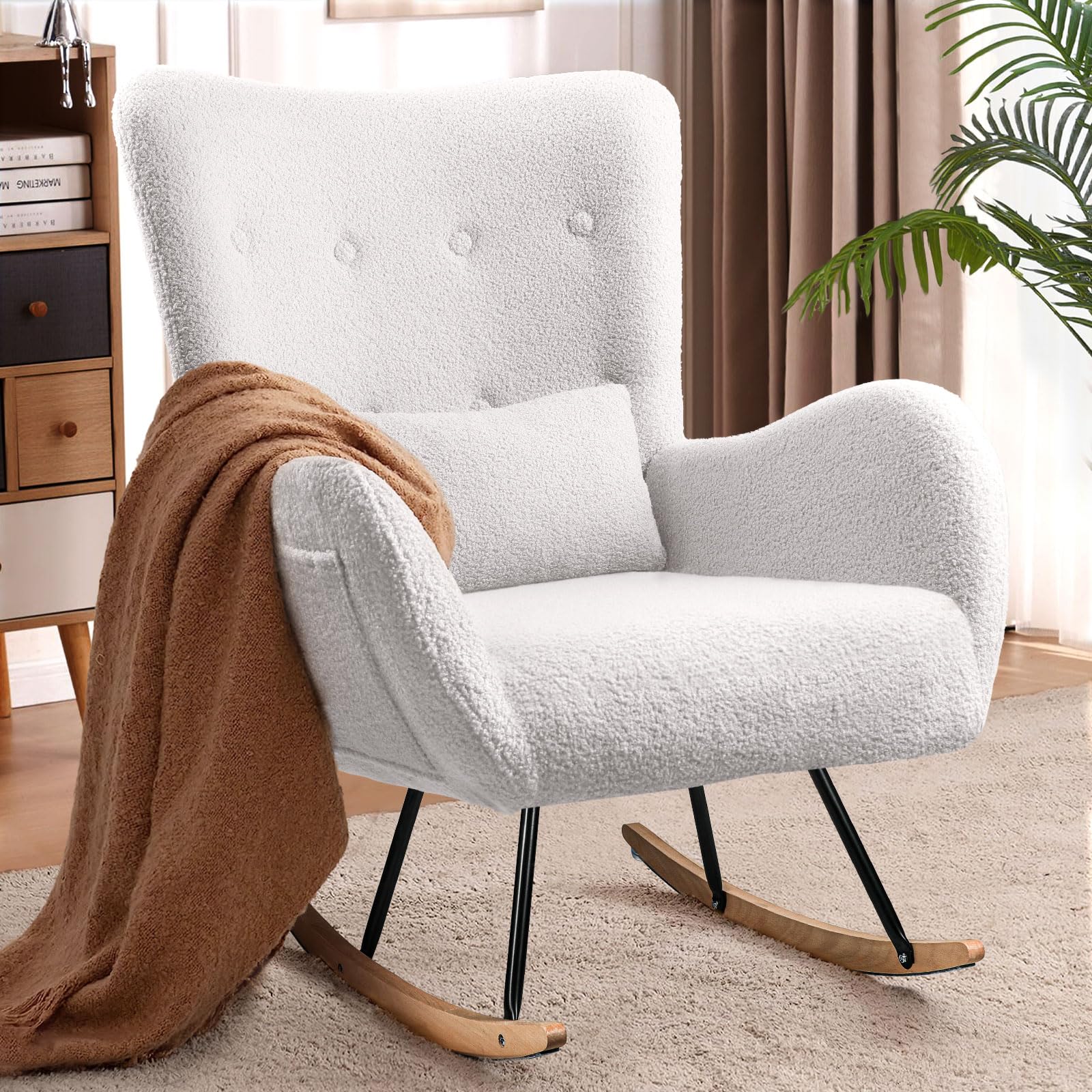 Teddy Upholstered Rocking Chair with High Backrest