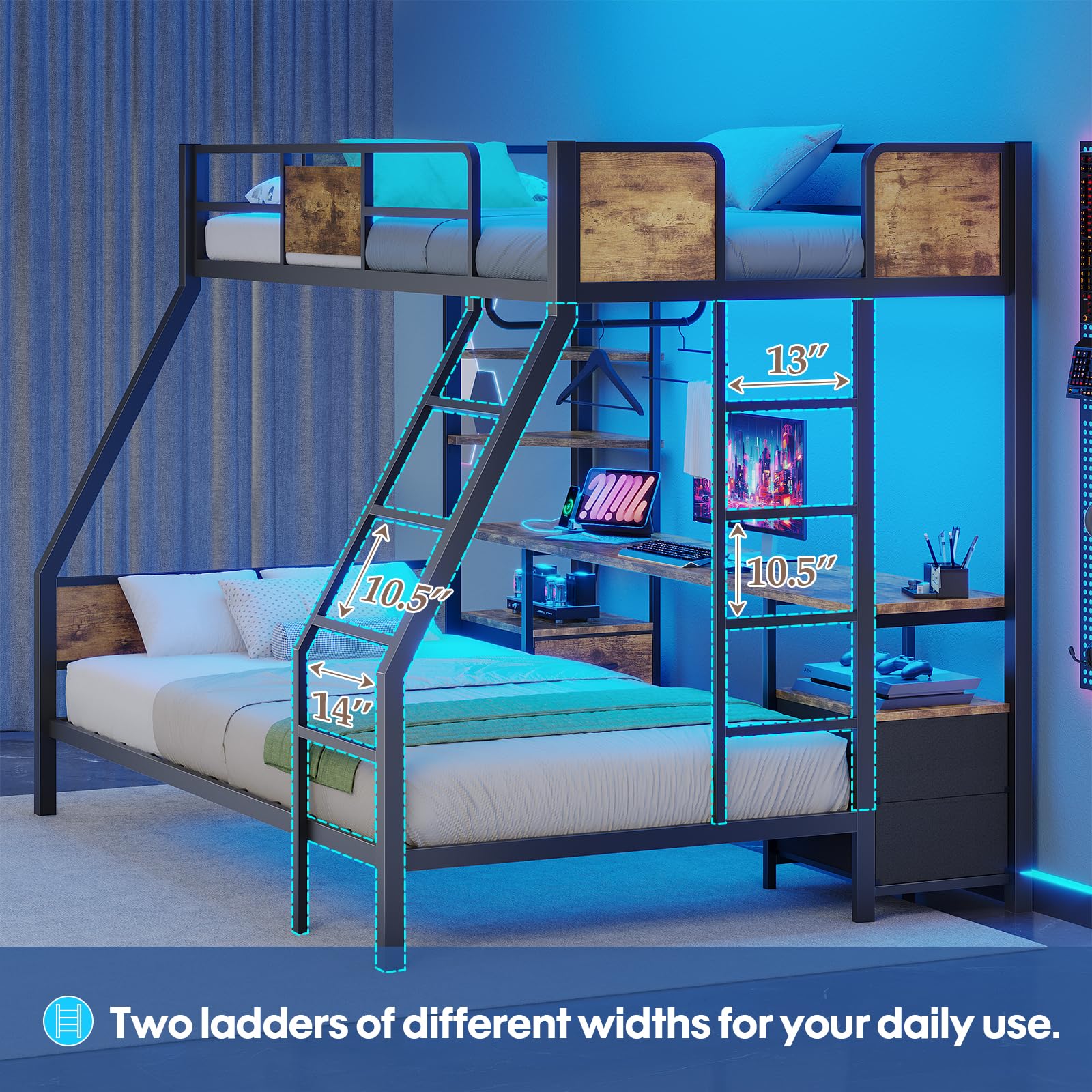 Twin Over Twin Bunk Bed with Desk and Storage