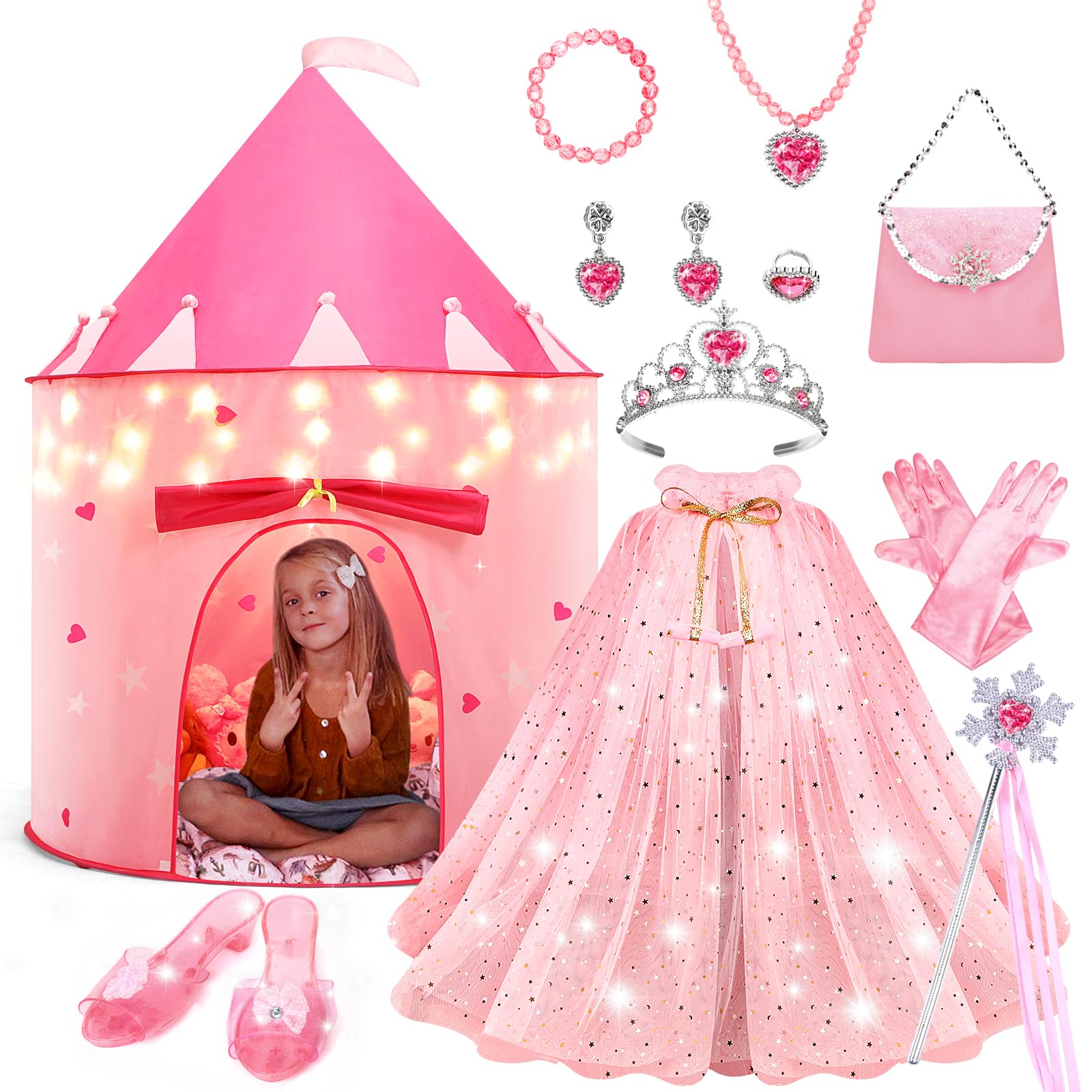 Princess Castle Play Tent with LED Stars