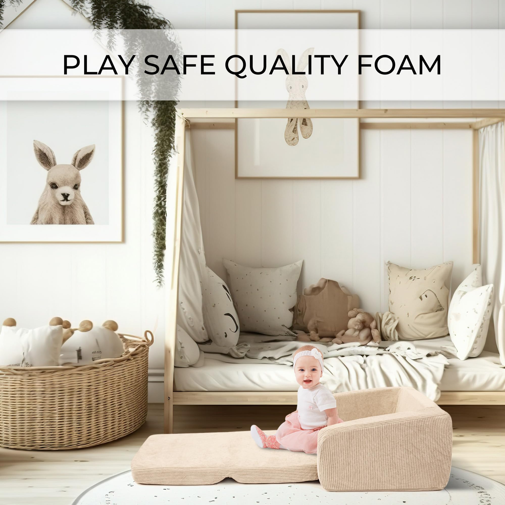 Convertible Toddler Chair and Couch - 2-in-1 Kids Sofa with Washable Cover