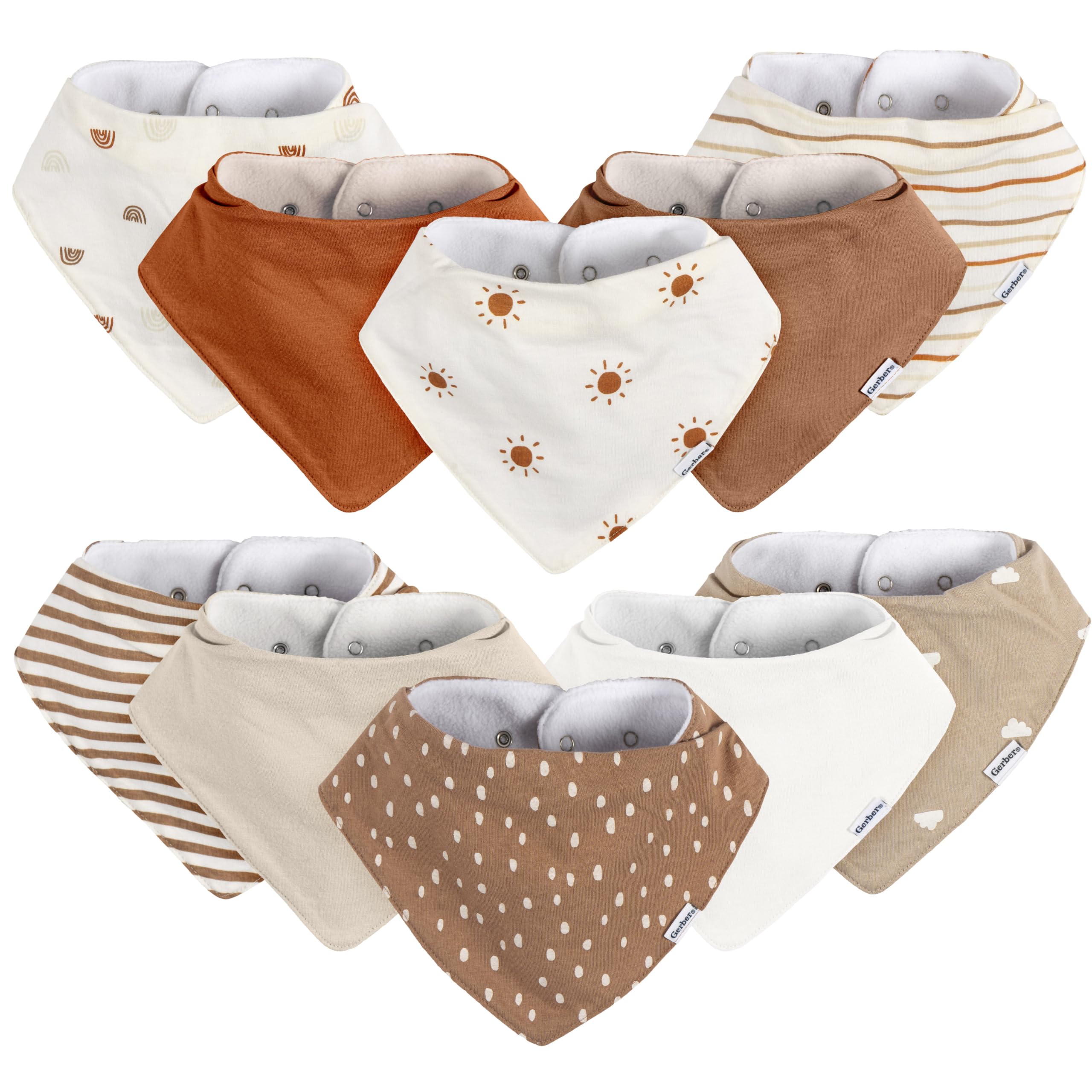 Baby Unisex Bandana Bibs 10-Pack, Multi Rust, One Size