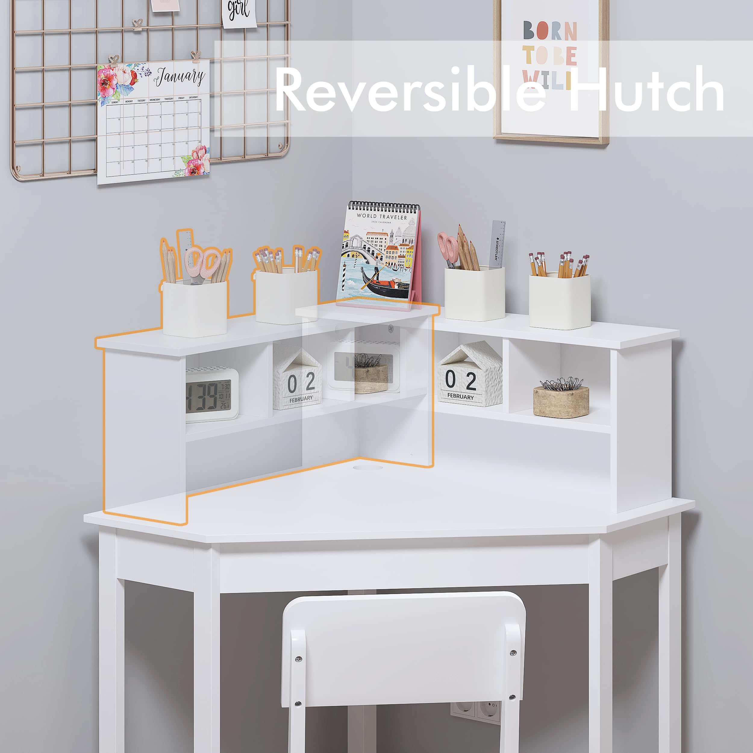 Desk, Kids Corner Desk and Chair Set, Children Study Table