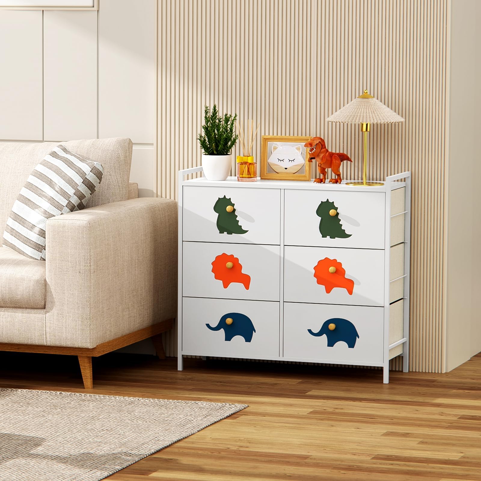 Kids Dresser for Bedroom, Baby Dresser with 6 Fabric Drawers Tall Storage Organizer
