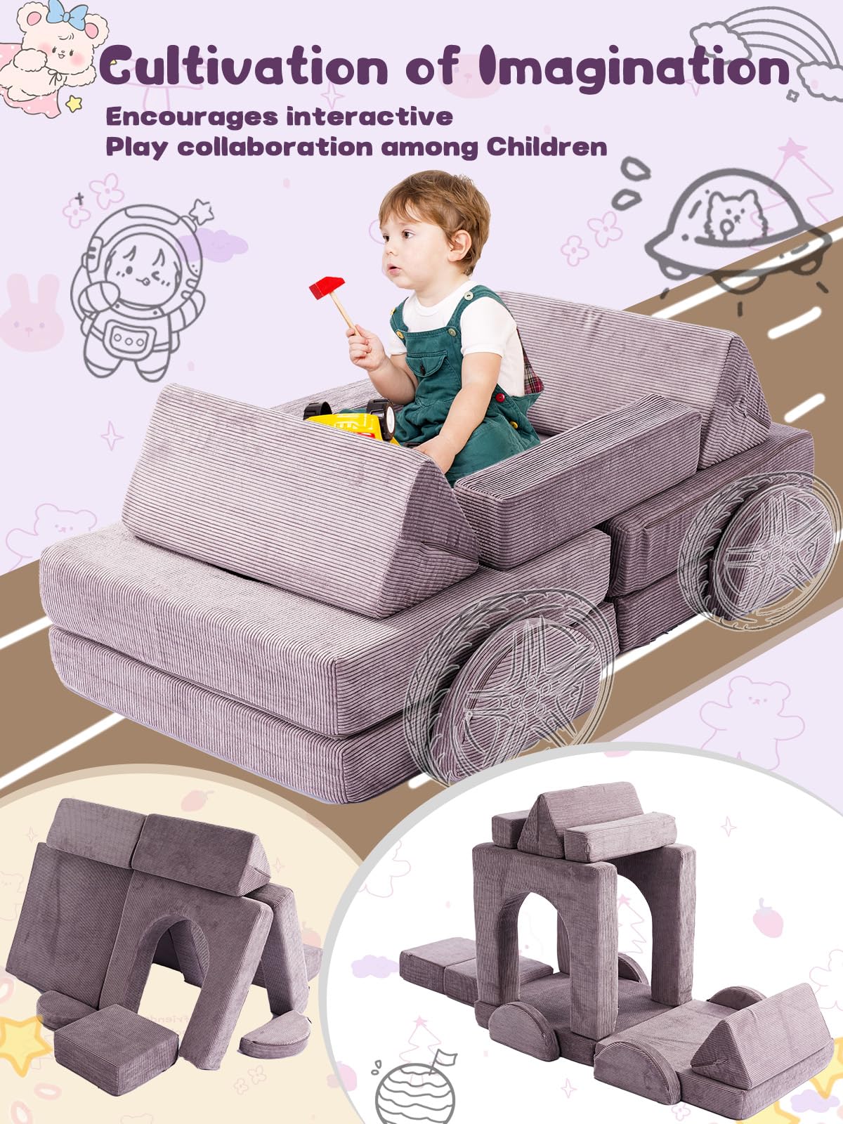 14-Piece Modular Kids Play Couch